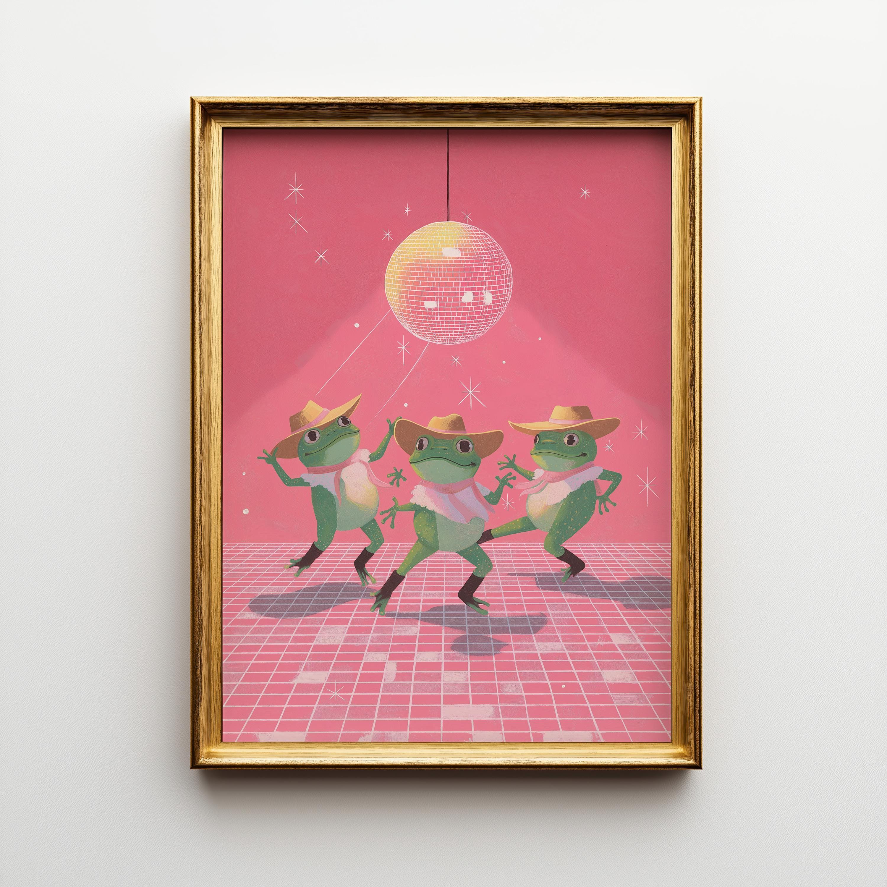 Funny Frog Disco Pink Retro Maximalist Wall Art by The Wall Art Studio - physical