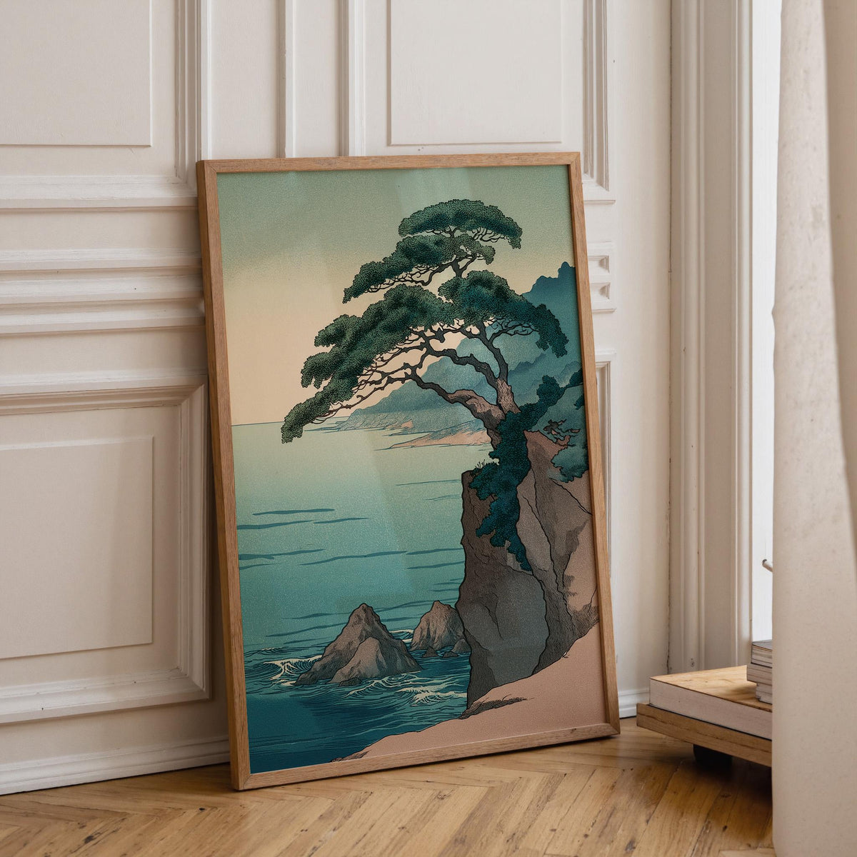 Japanese Coastal Vintage Pine Tree Ocean Wall Art by The Wall Art Studio
