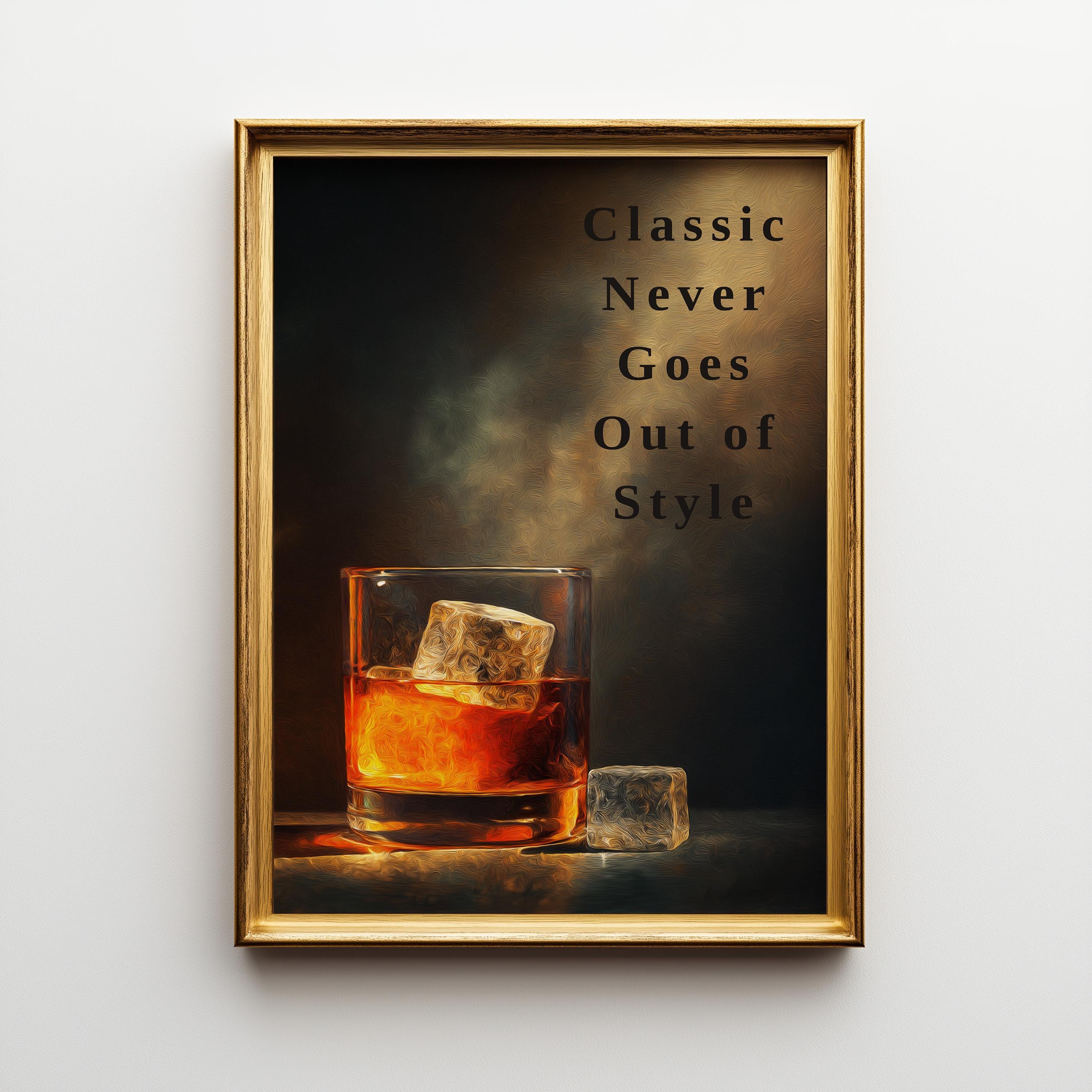 Old Fashioned Cocktail “Classic never goes out of style” Quote Whiskey Bar Wall Art by The Wall Art Studio