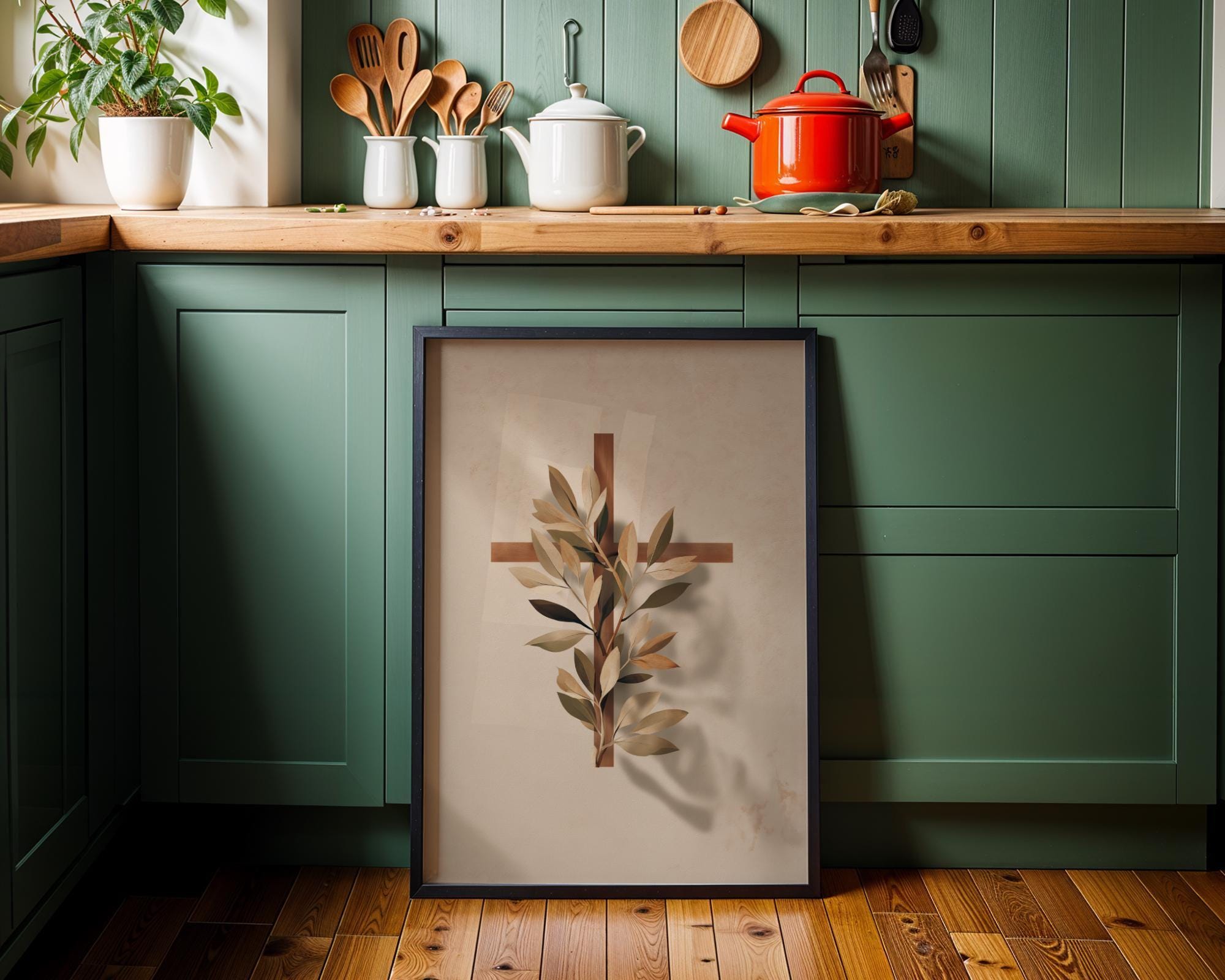 Christian Botanical Cross Neutral Faith Religious Wall Art by The Wall Art Studio