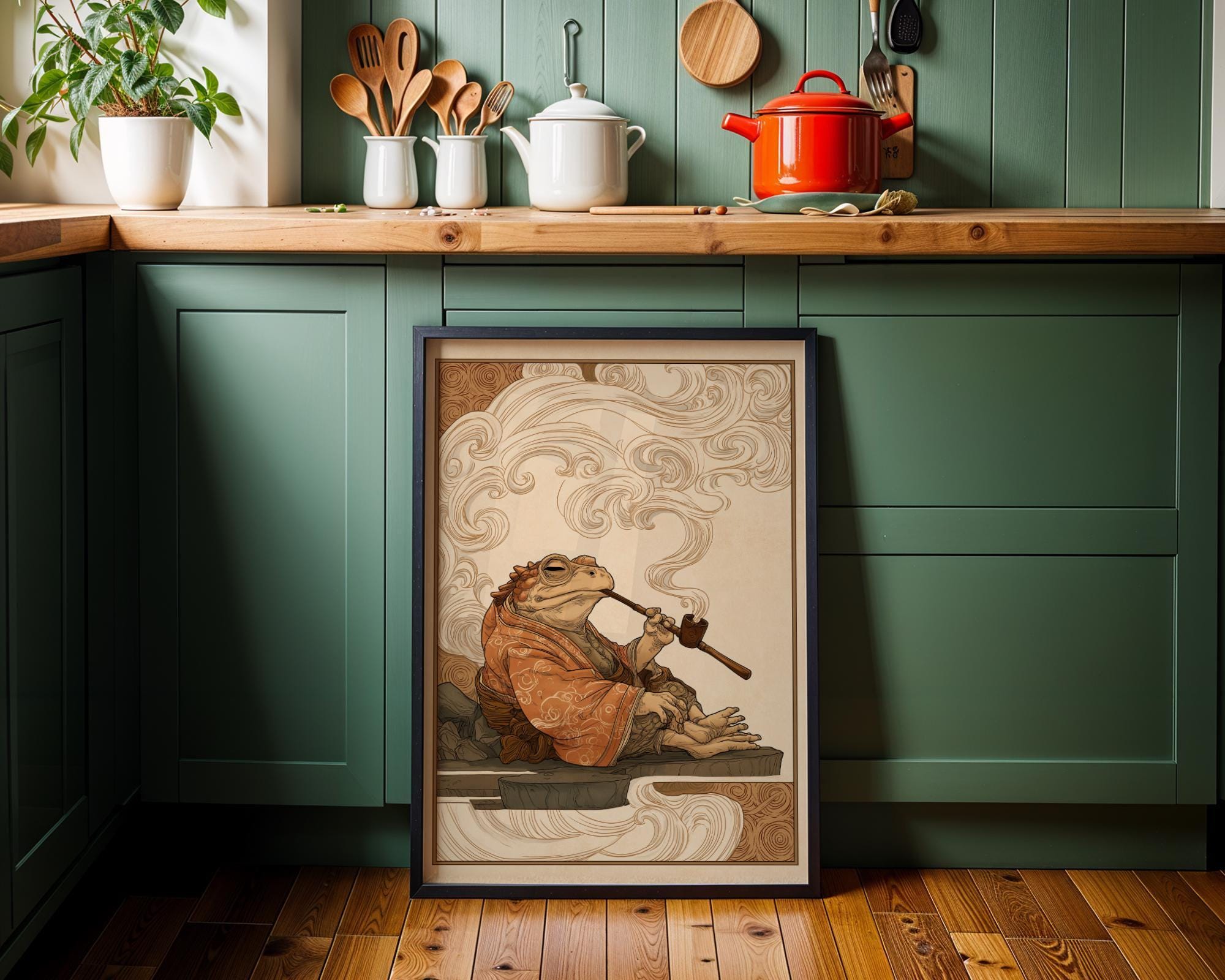 Japanese Frog Frog in Kimono, Yokai-Inspired Wall Art by The Wall Art Studio