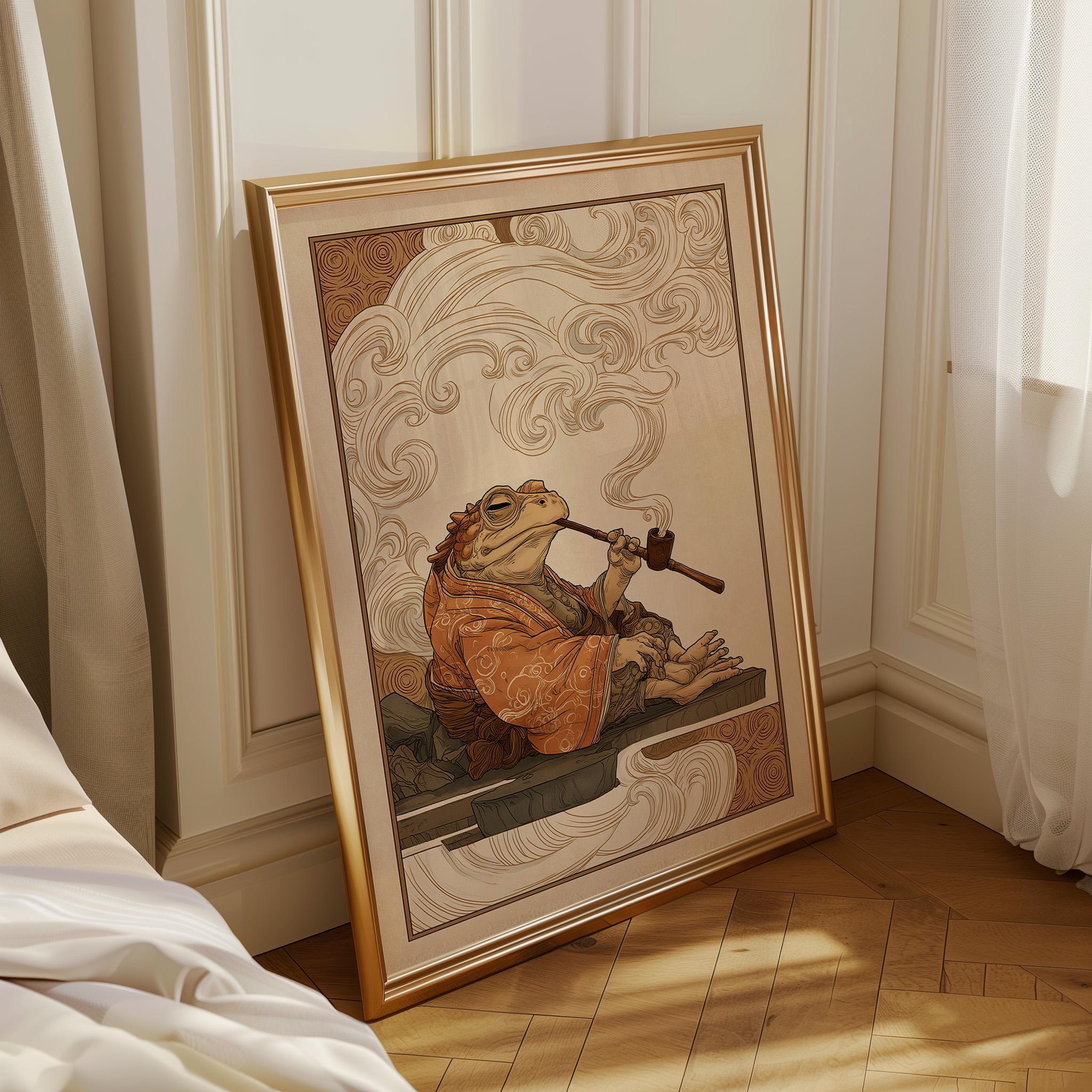Japanese Frog Frog in Kimono, Yokai-Inspired Wall Art by The Wall Art Studio