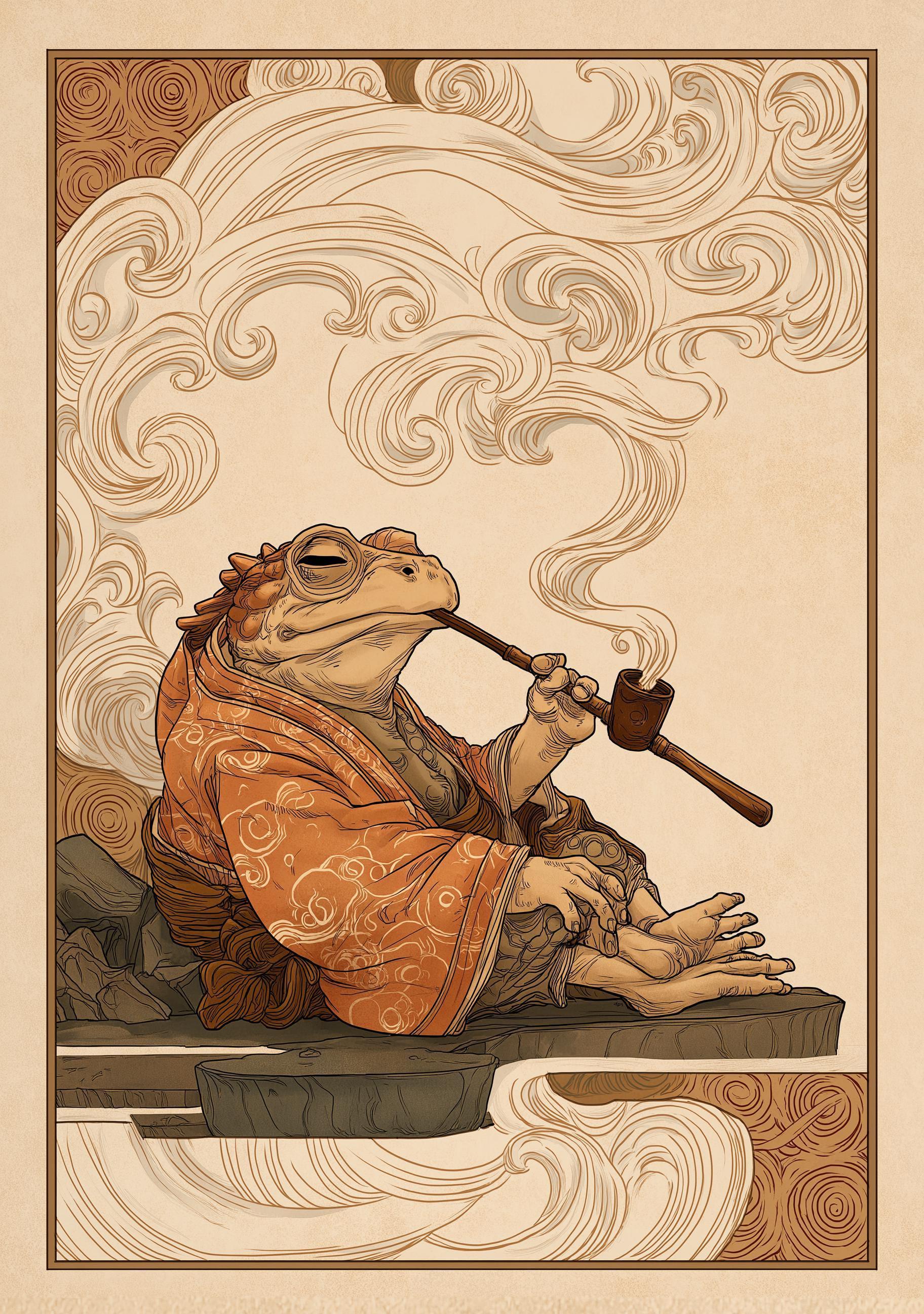 Japanese Frog Frog in Kimono, Yokai-Inspired Wall Art by The Wall Art Studio