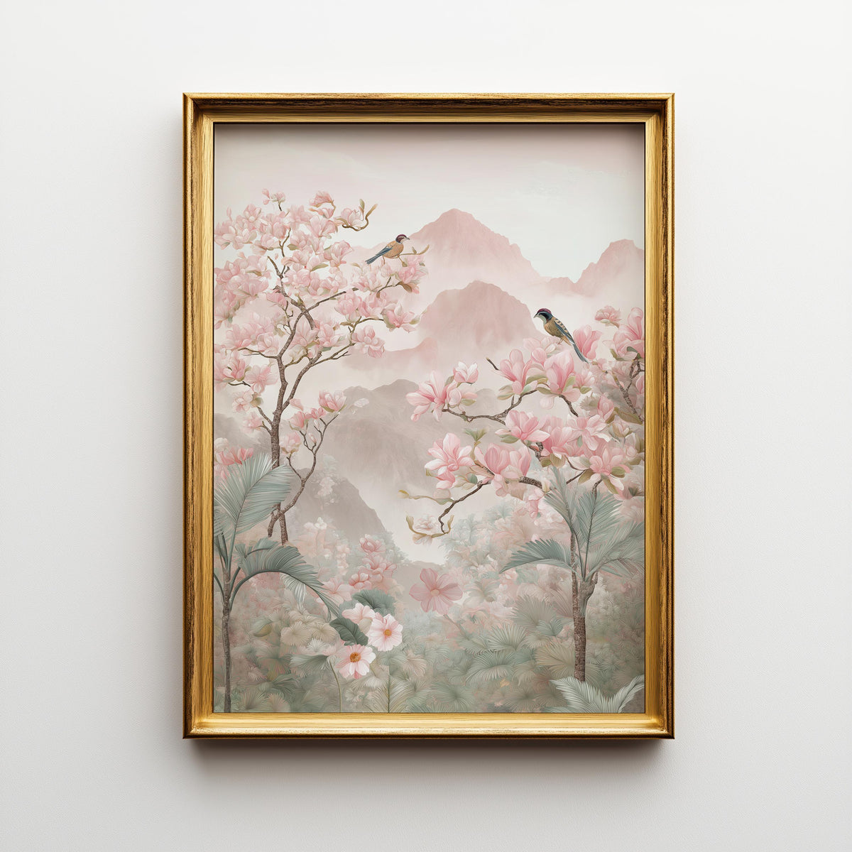 Chinoiserie Cherry Blossom Asian Landscape Soft Pastel Oriental Wall Art