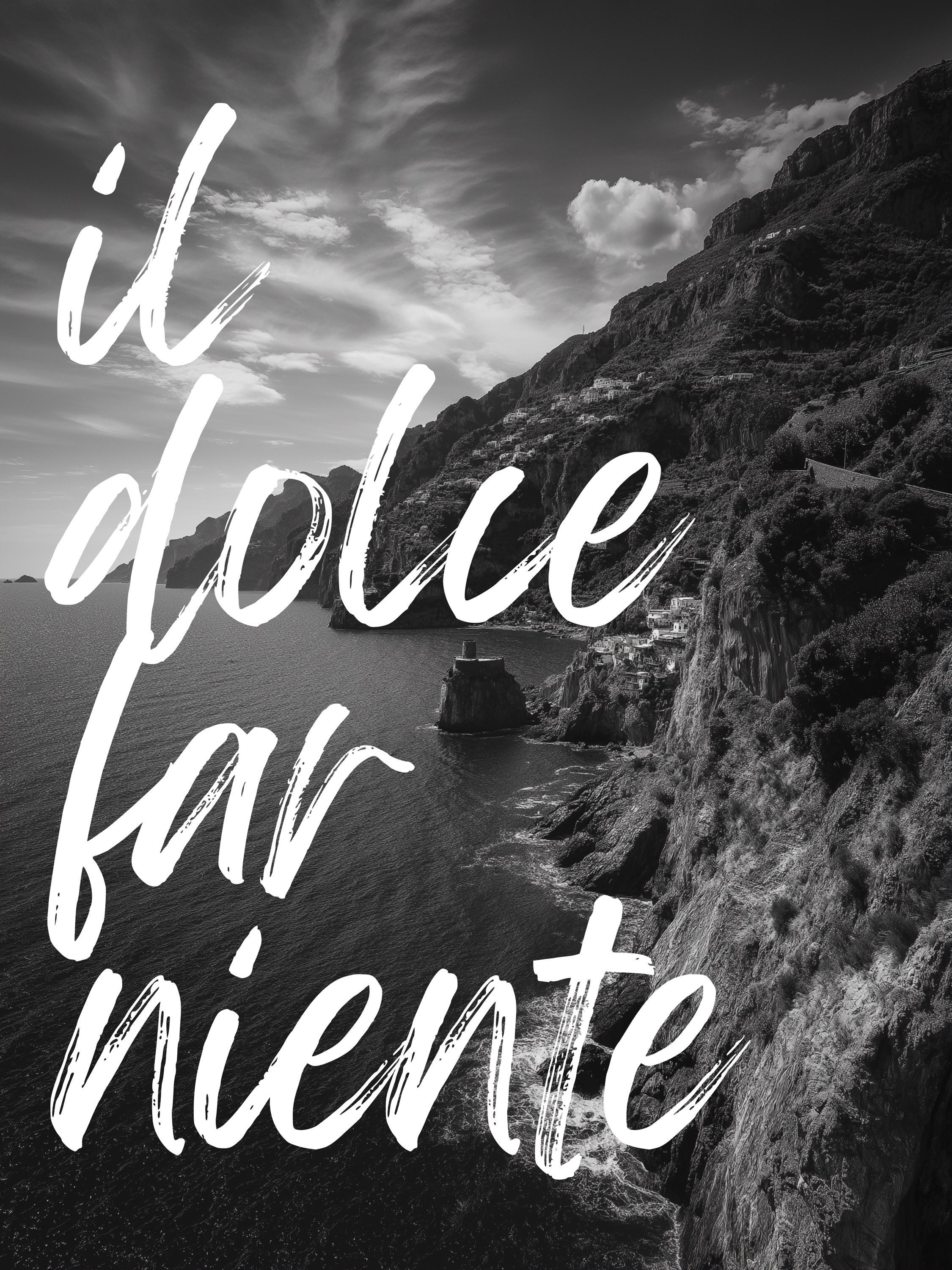 Il Dolce far Niente Black and White Italian Coastal Landscape Wall Art