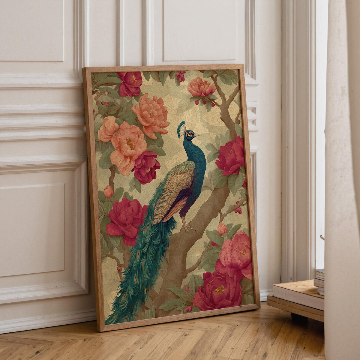 Chinoiserie Elegant Peacock & Peony Vintage Asian Floral Wall Art by The Wall Art Studio - physical