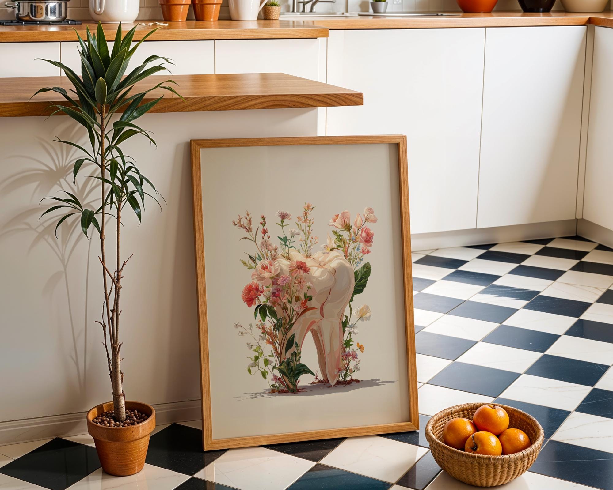 Dental Floral Tooth Elegant Dentist Office Wall Art