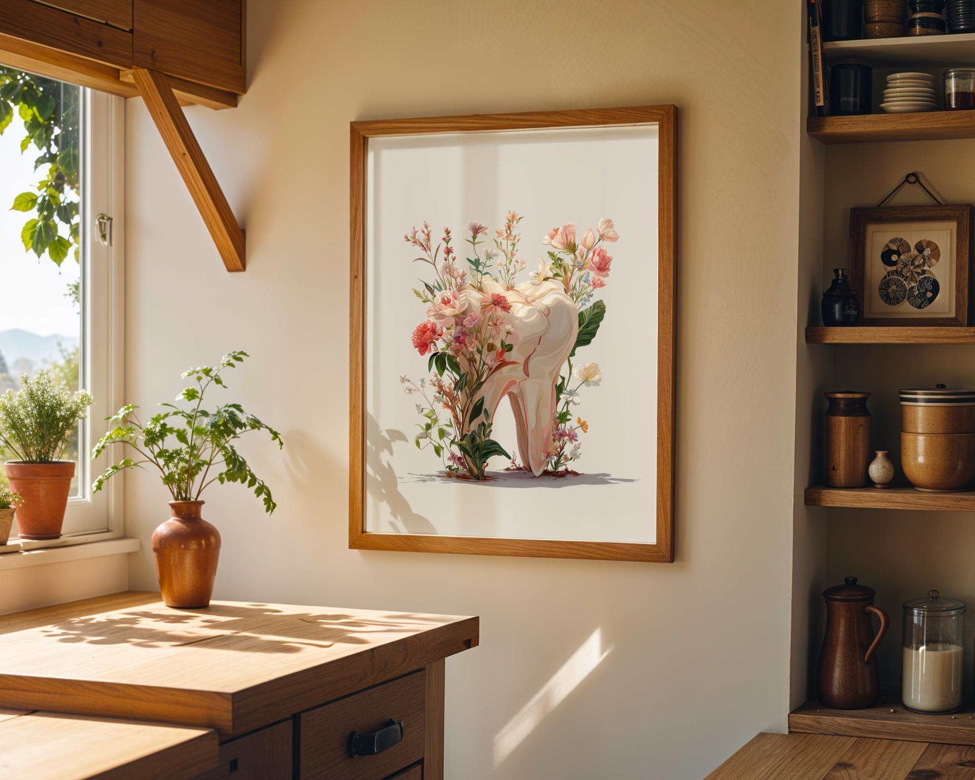Dental Floral Tooth Elegant Dentist Office Wall Art