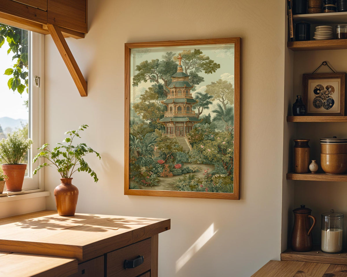 Chinoiserie Pagoda Vintage Oriental Asian Garden Wall Art by The Wall Art Studio - physical