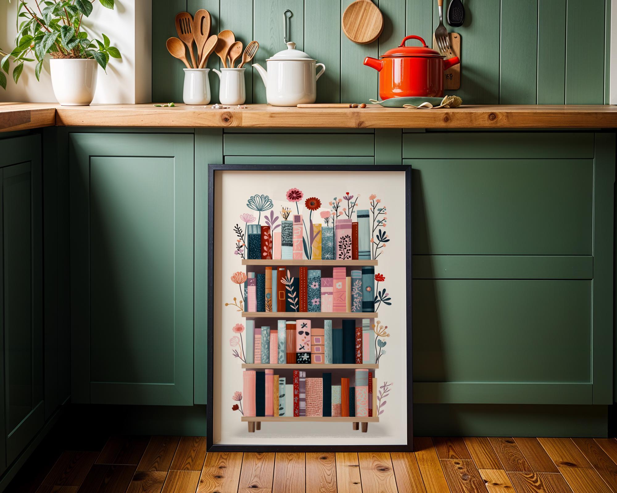Botanical Book Lover Décor Floral Bookshelf Library Wall Art by The Wall Art Studio