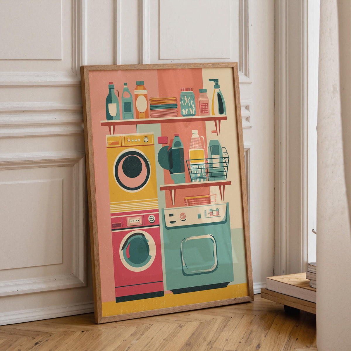Retro Laundry Room Colorful Mid Century Laundry Funky Vintage Washer Dryer Wall Art