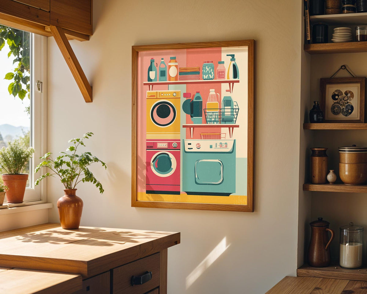Retro Laundry Room Colorful Mid Century Laundry Funky Vintage Washer Dryer Wall Art