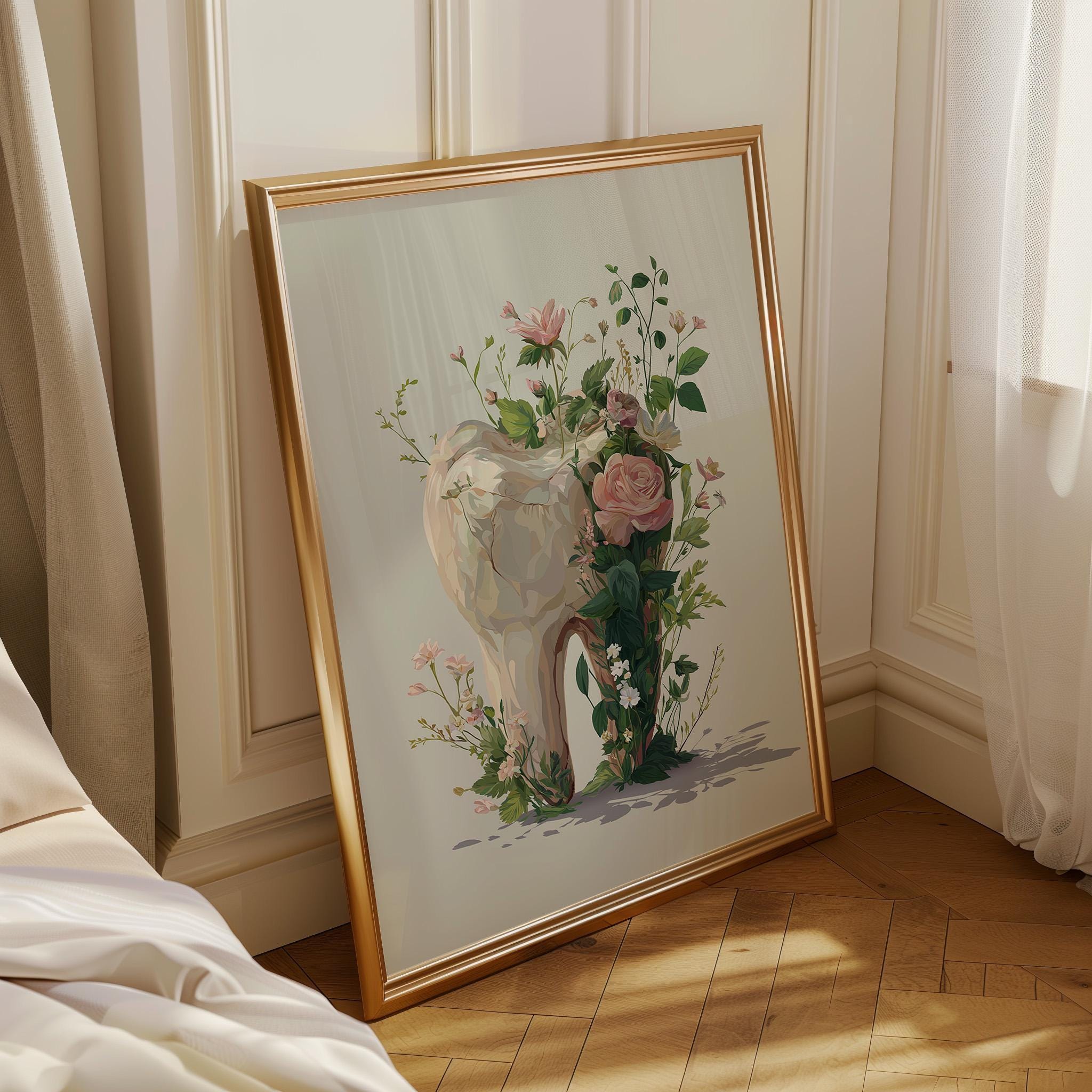 Dental  Floral Tooth  Elegant Dentist Office Botanical Medical Wall Art