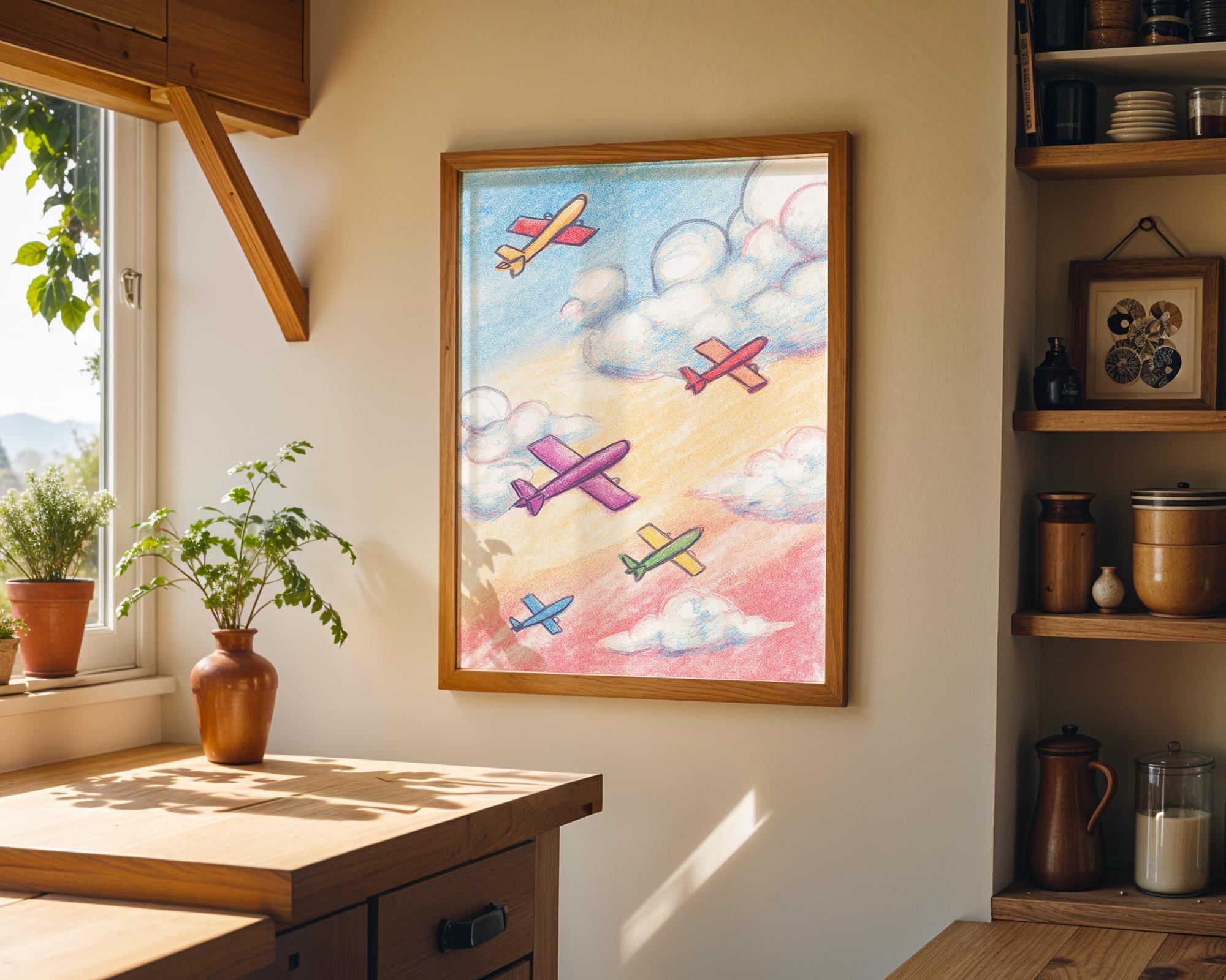 Kids Airplane Crayon Colorful Nursery Playroom Wall Art by The Wall Art Studio