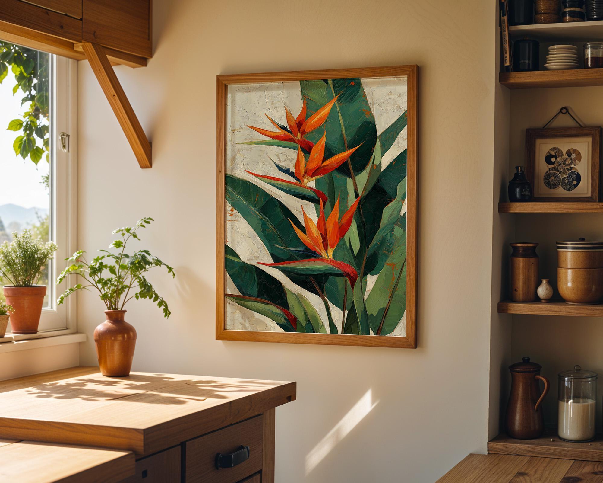 Bird of Paradise Tropical Botanical Orange Flower Wall Art by The Wall Art Studio - physical