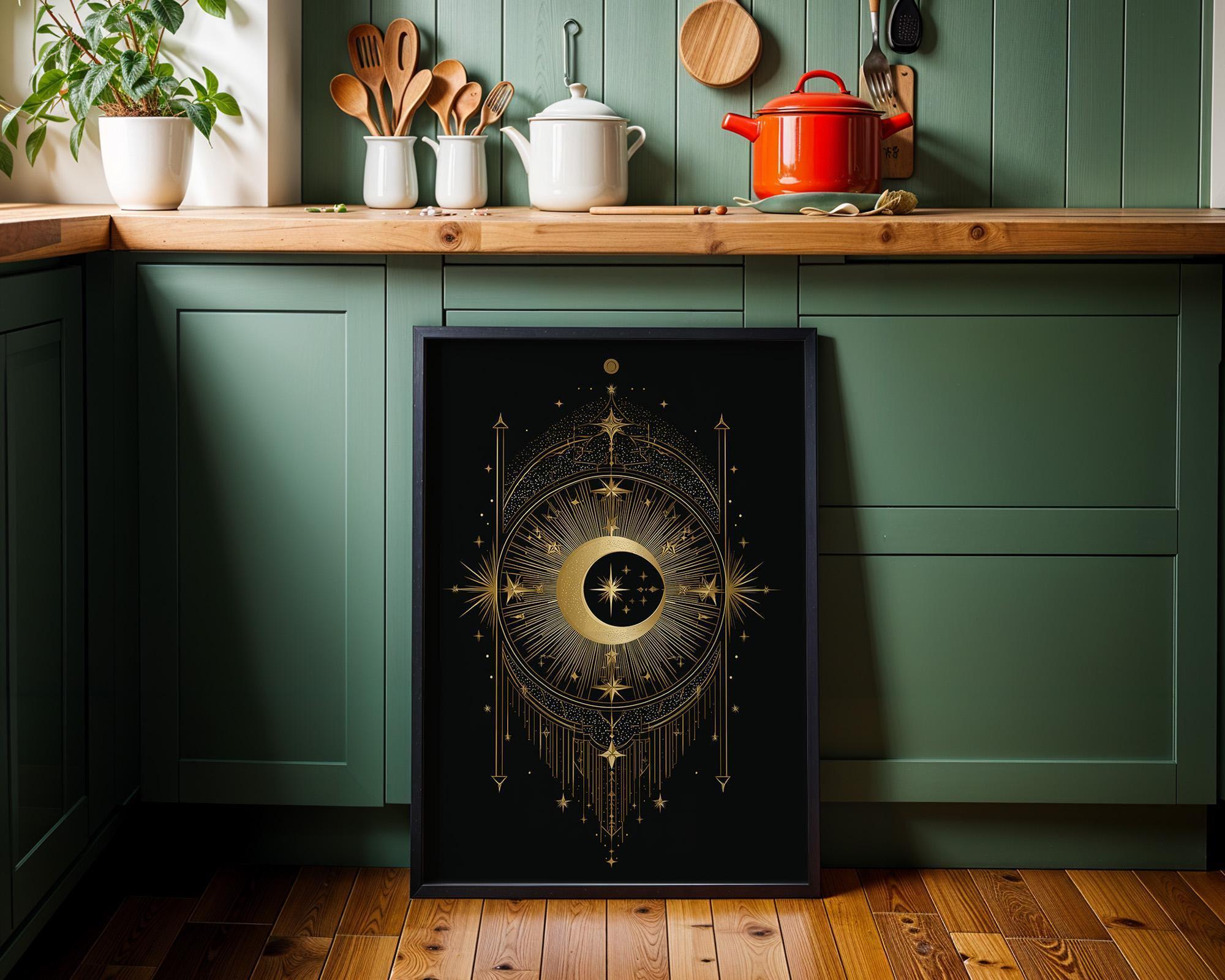 Black & Gold Moon Celestial Astrology Boho Wall Art by The Wall Art Studio