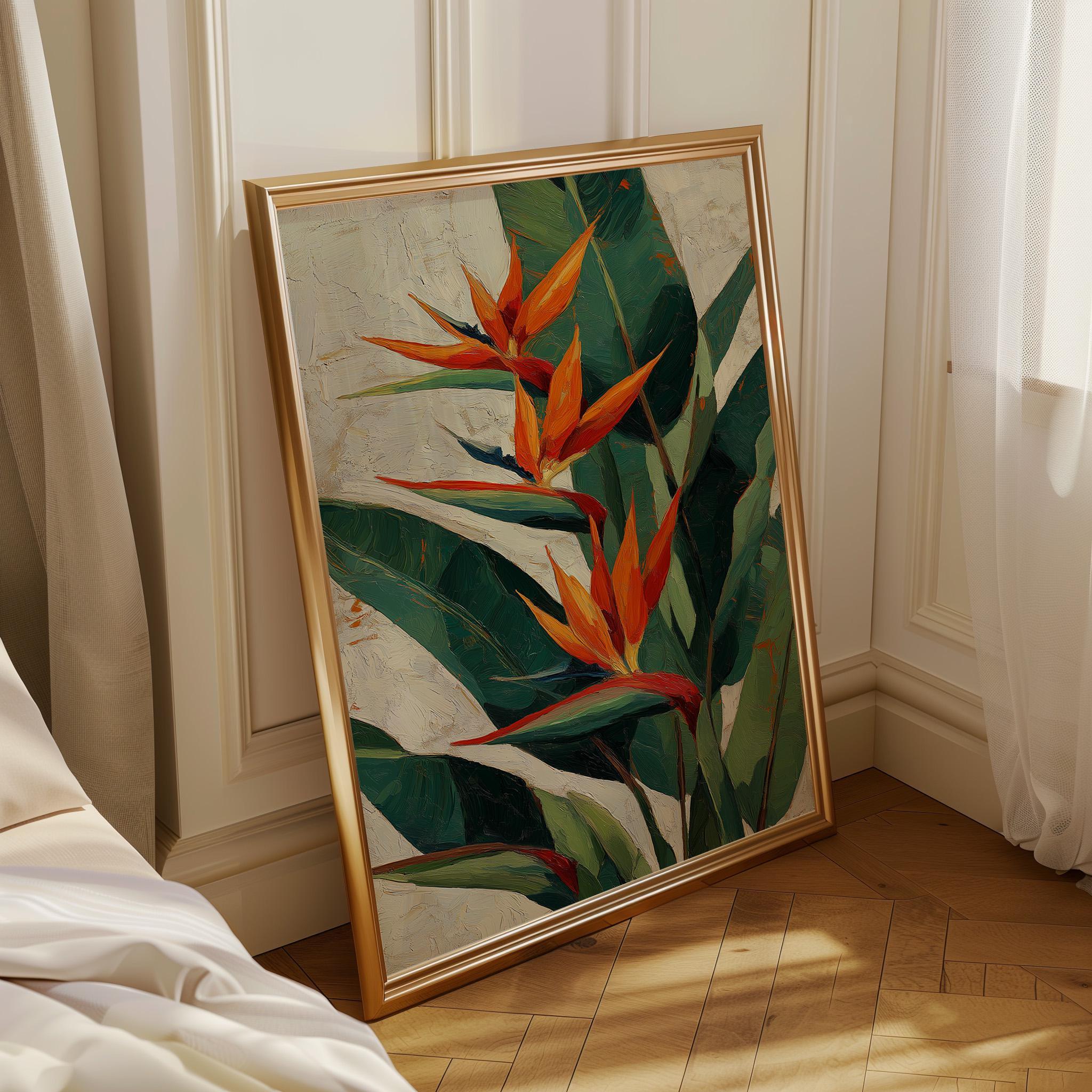 Bird of Paradise Tropical Botanical Orange Flower Wall Art by The Wall Art Studio - physical