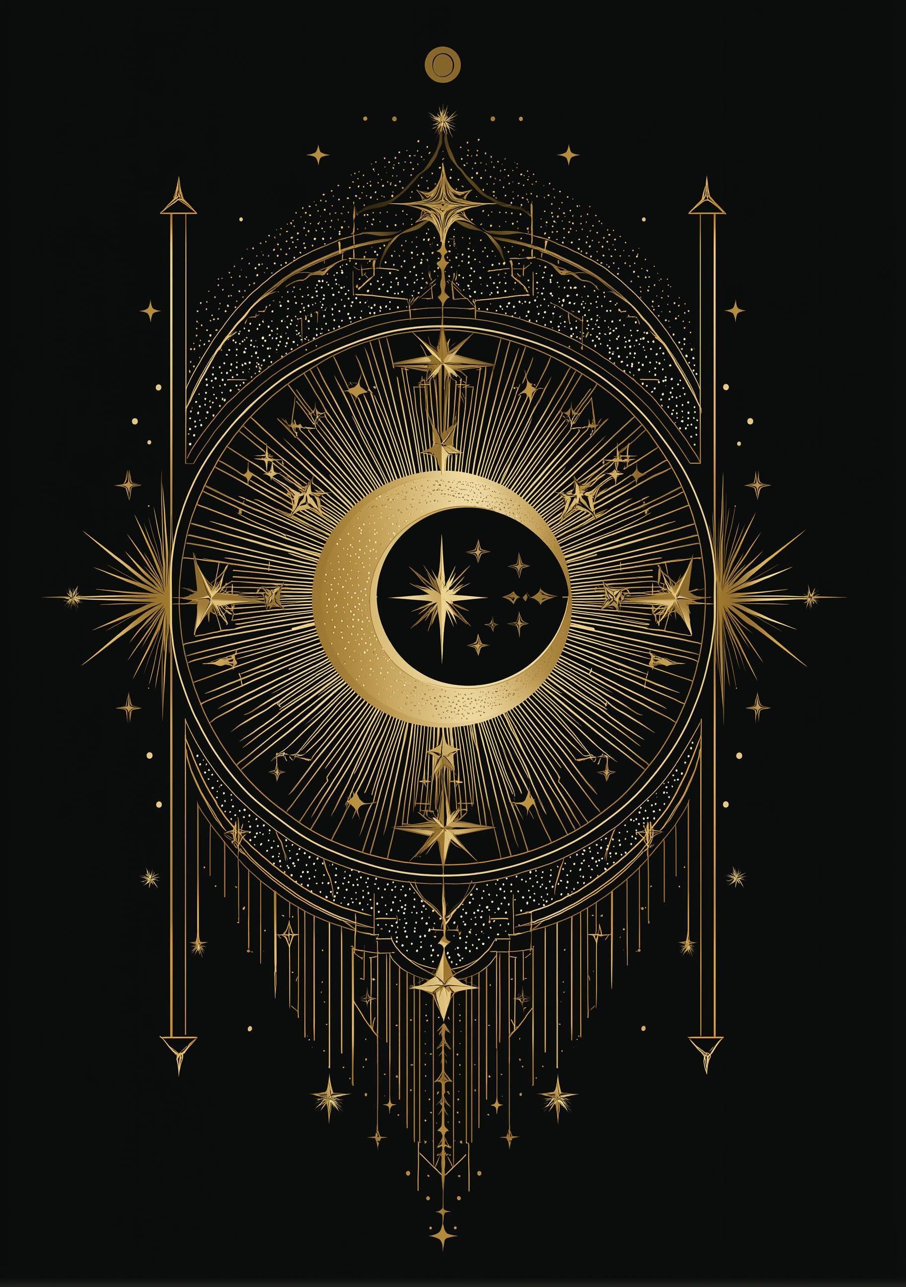 Black & Gold Moon Celestial Astrology Boho Wall Art by The Wall Art Studio