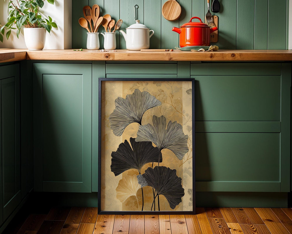 Black Gold Ginkgo Minimalist Botanical Art Deco Luxury Neutral Wall Art