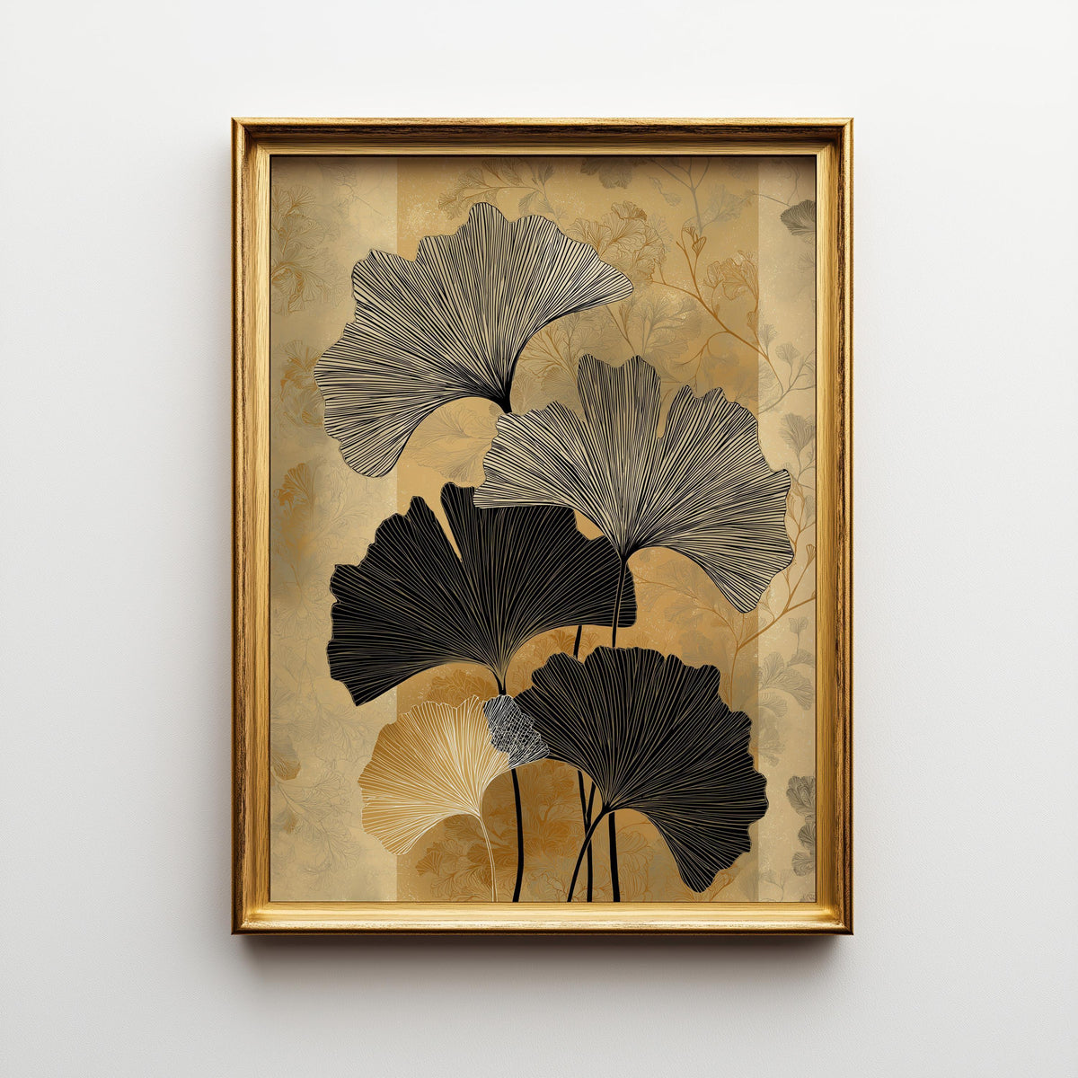 Black Gold Ginkgo Minimalist Botanical Art Deco Luxury Neutral Wall Art