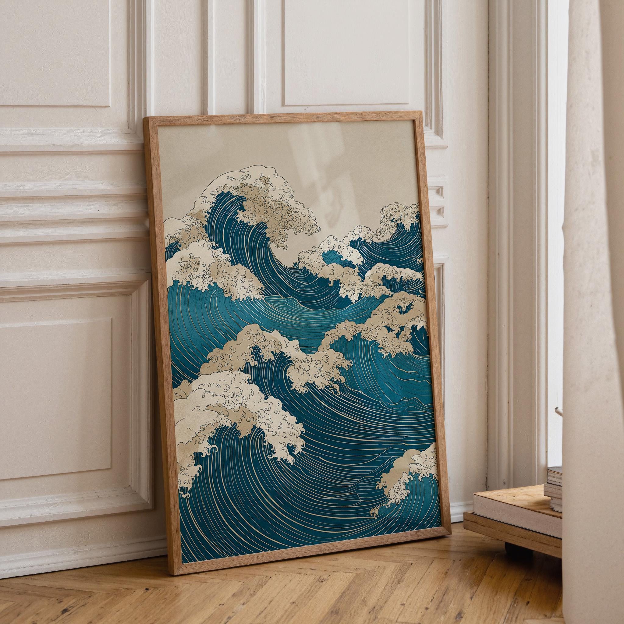 Japanese Wave Japandi Ocean Art Coastal Wall Art by The Wall Art Studio - physical
