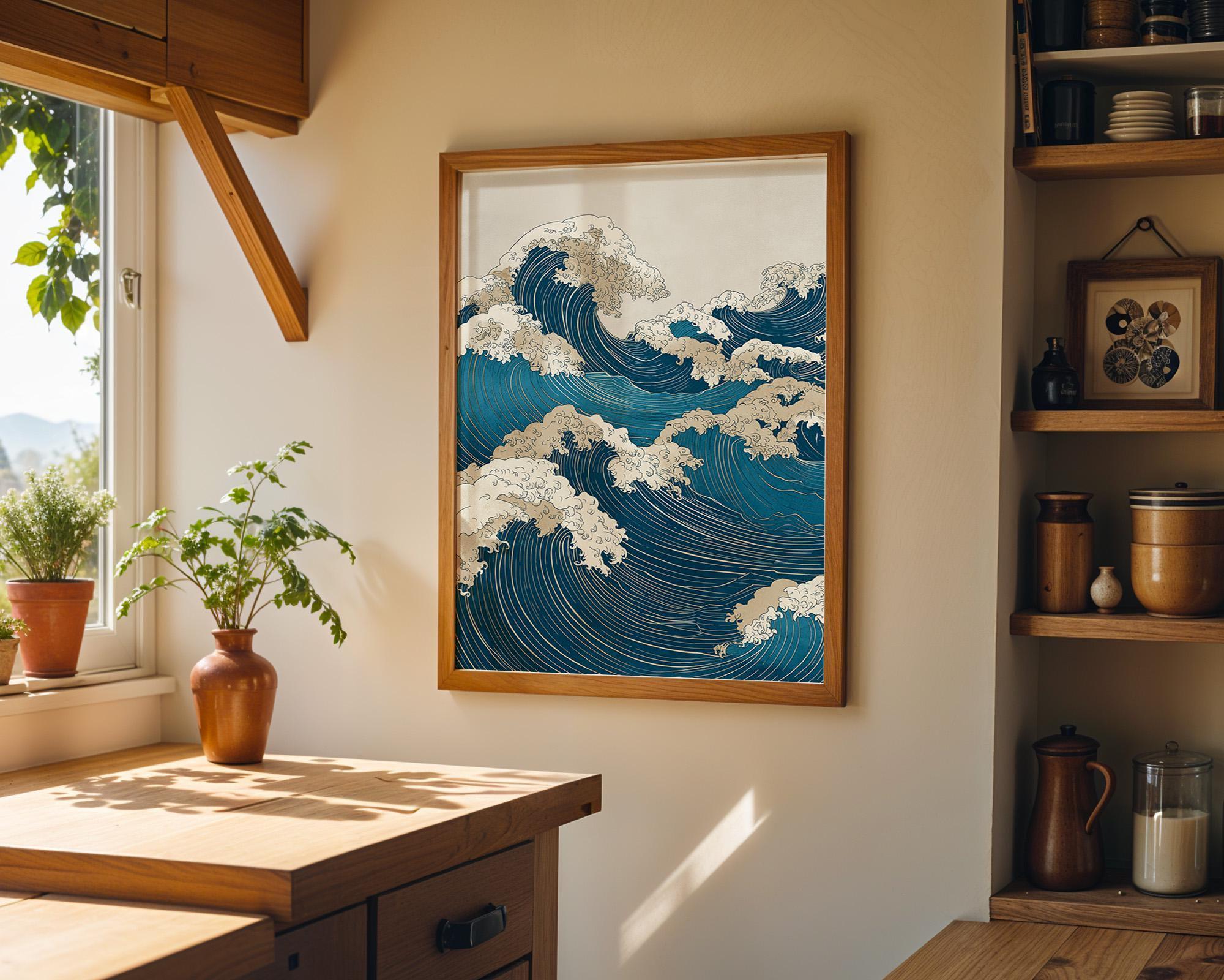 Japanese Wave Japandi Ocean Art Coastal Wall Art by The Wall Art Studio - physical
