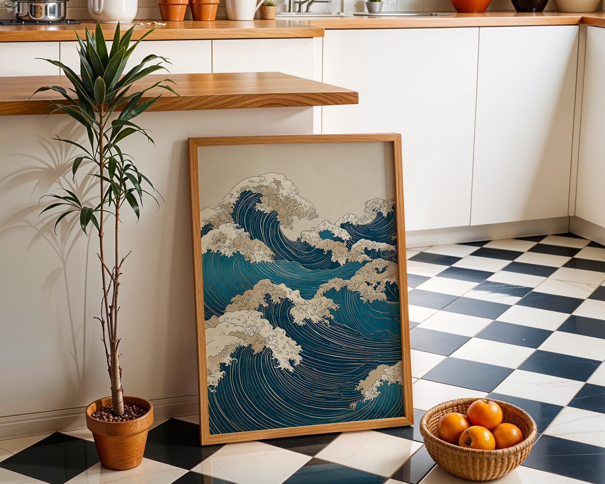 Japanese Wave Japandi Ocean Art Coastal Wall Art by The Wall Art Studio - physical