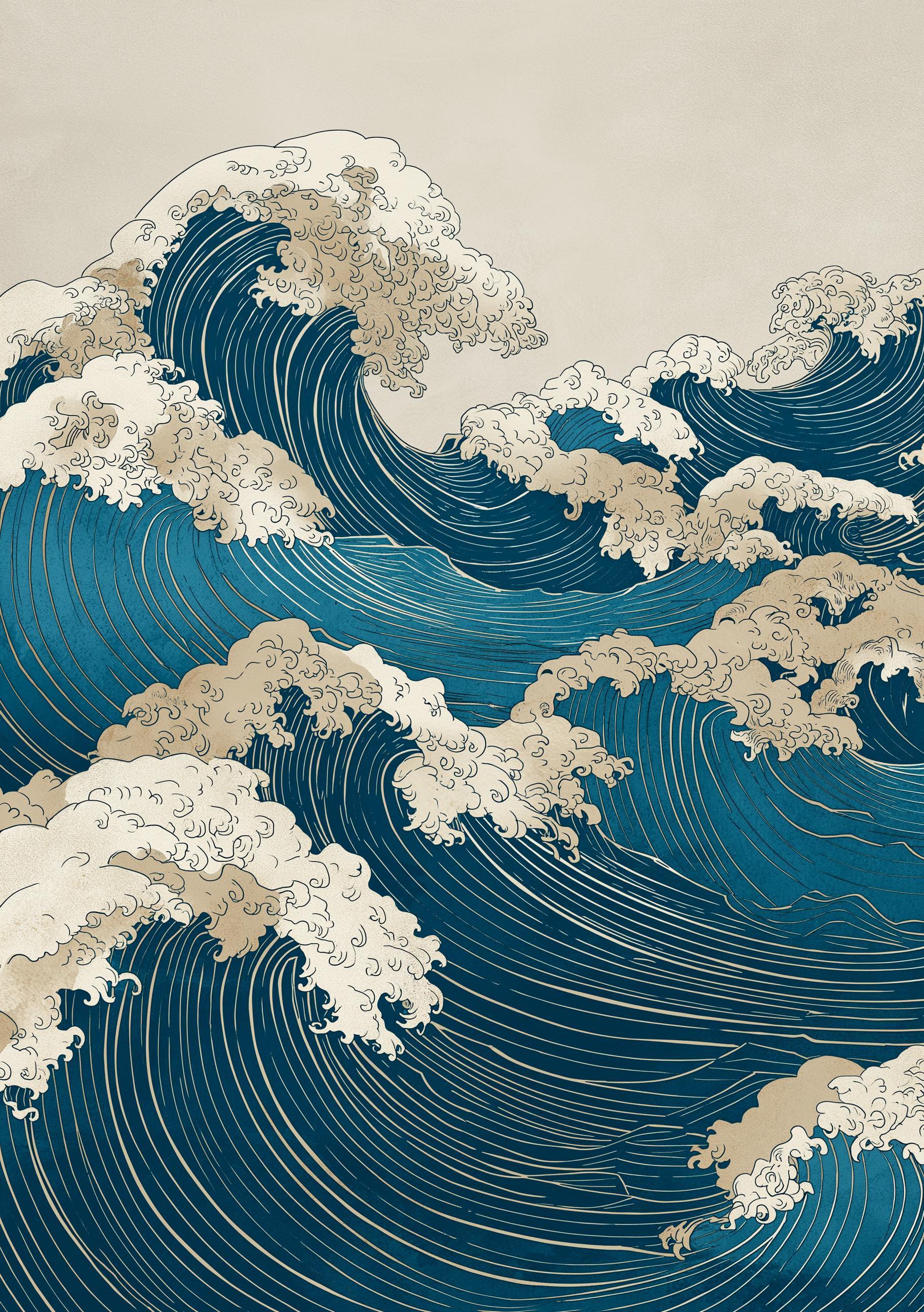 Japanese Wave Japandi Ocean Art Coastal Wall Art by The Wall Art Studio - physical