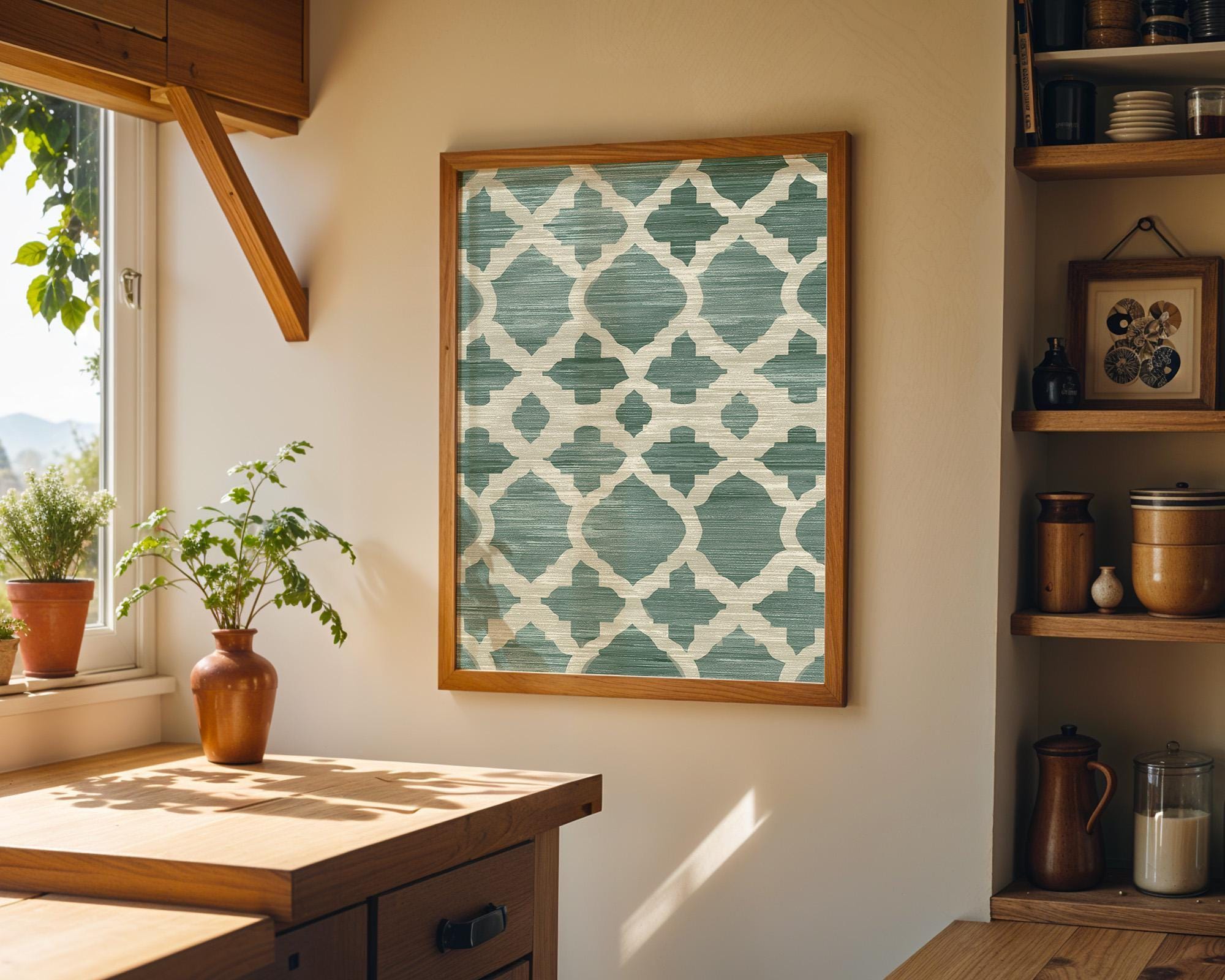 Islamic Geometric Arabic Pattern Green Moroccan Style Wall Art by The Wall Art Studio