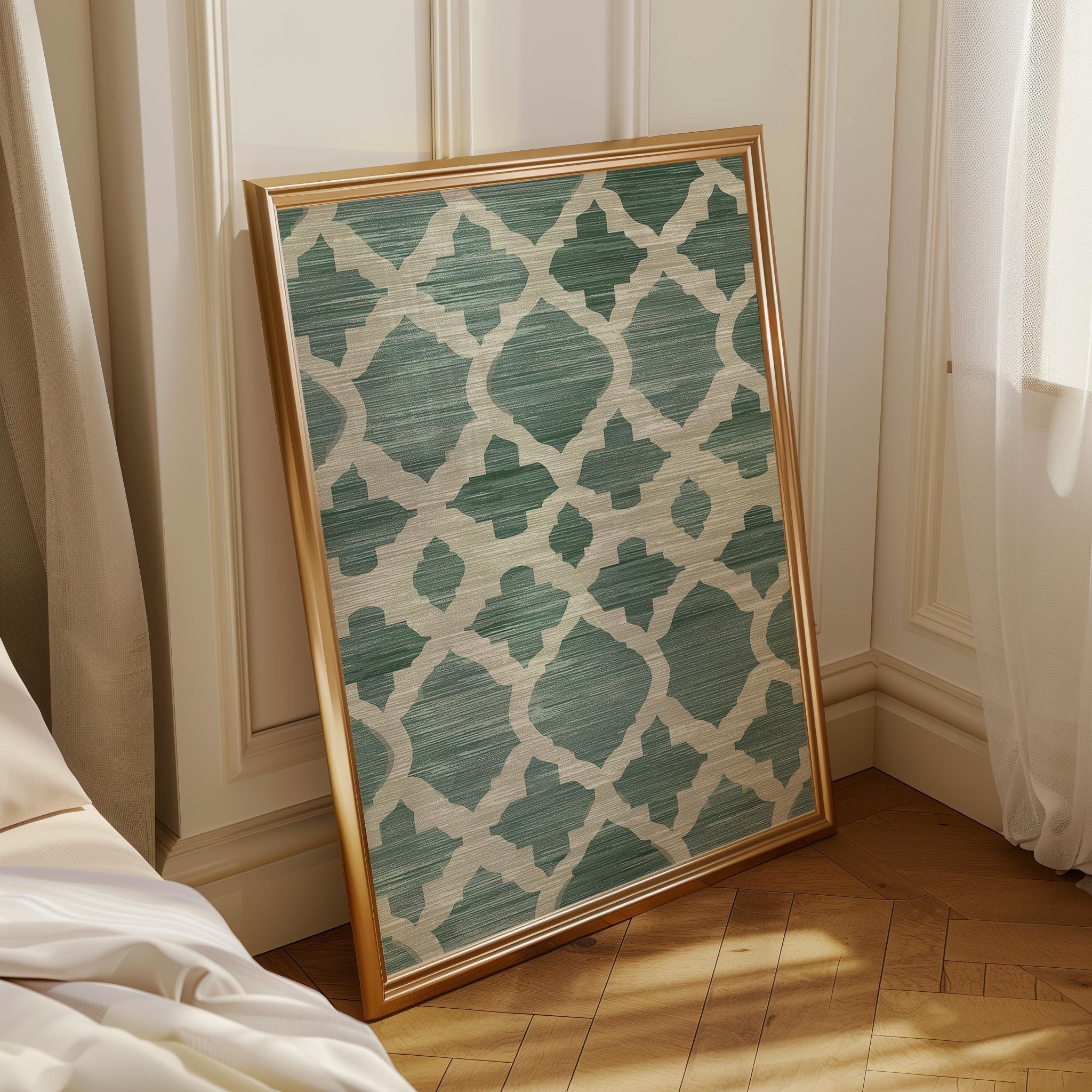 Islamic Geometric Arabic Pattern Green Moroccan Style Wall Art by The Wall Art Studio