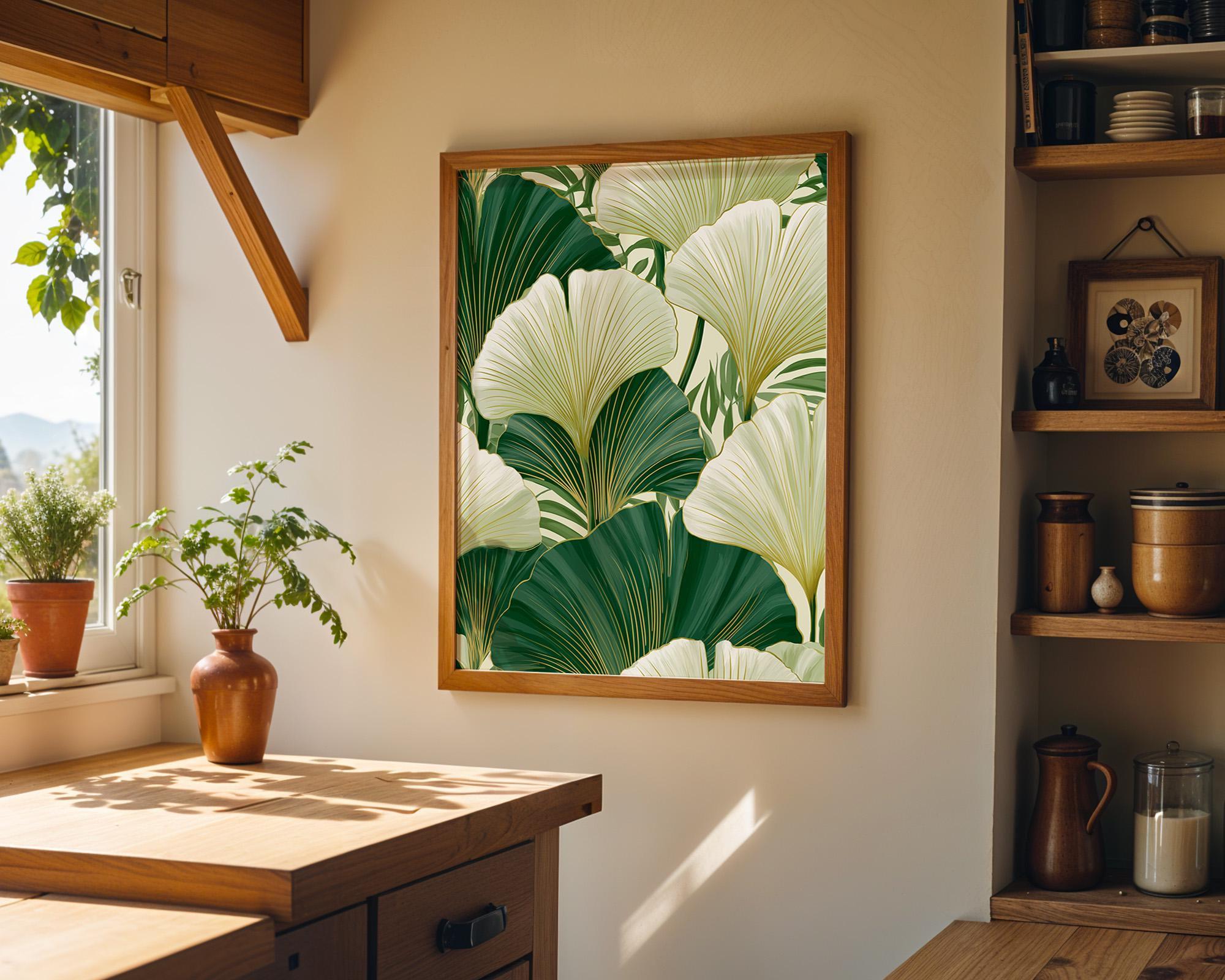 Elegant Botanical Art Deco Ginkgo Leaf Wall Art by The Wall Art Studio