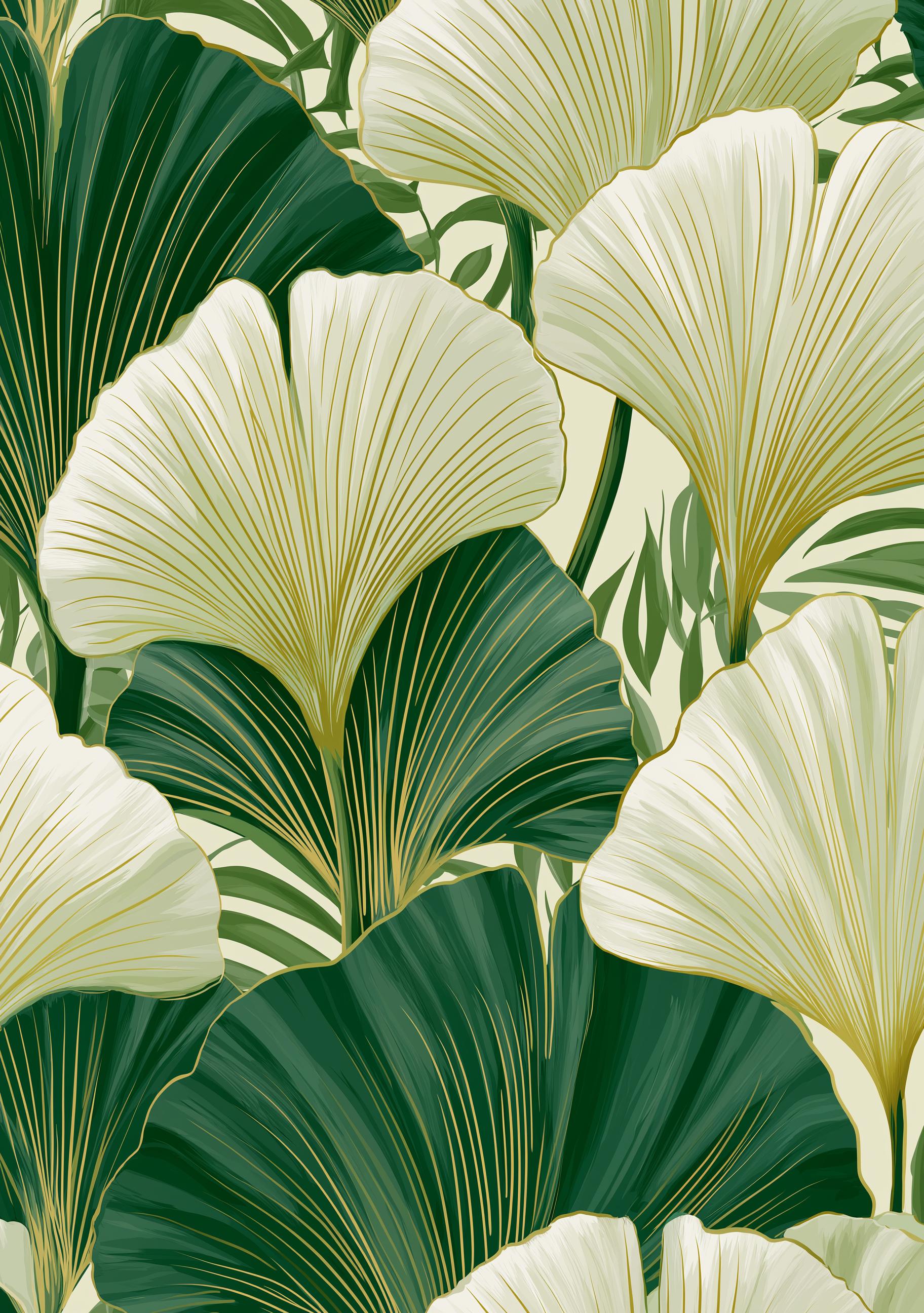 Elegant Botanical Art Deco Ginkgo Leaf Wall Art by The Wall Art Studio