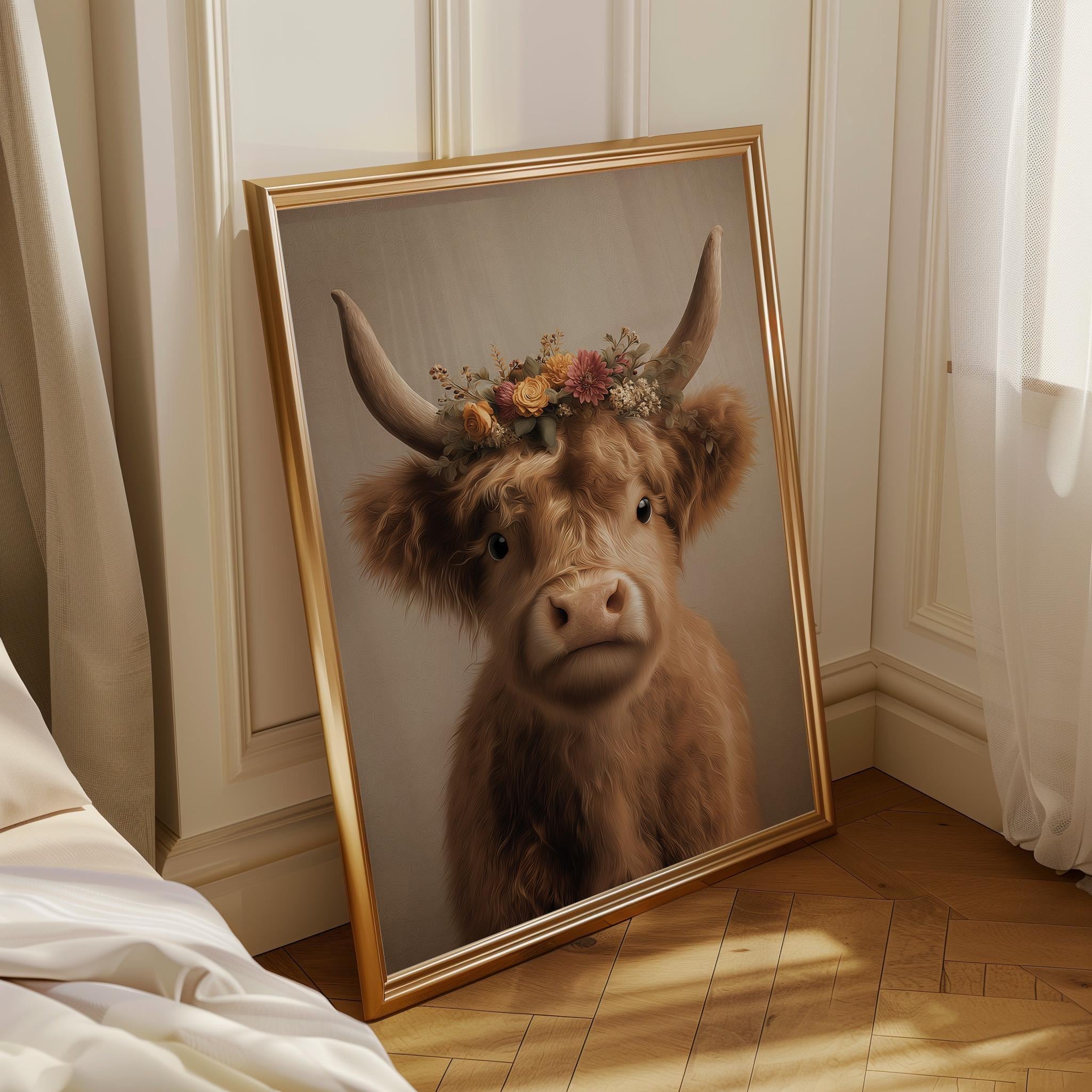Highland Cow Rustic Farmhouse Scottish Highland Cattle Wall Art by The Wall Art Studio - physical