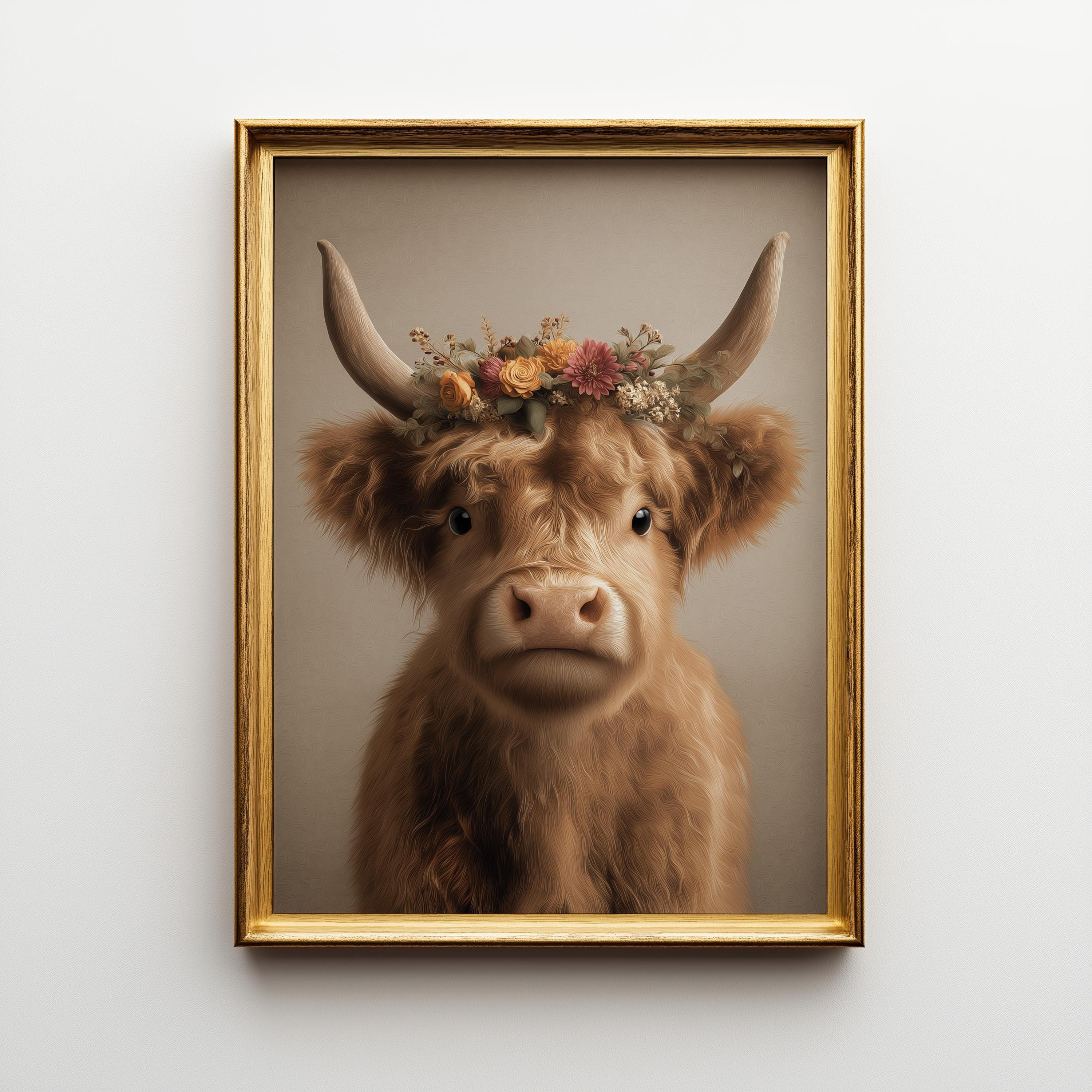 Highland Cow Rustic Farmhouse Scottish Highland Cattle Wall Art by The Wall Art Studio - physical