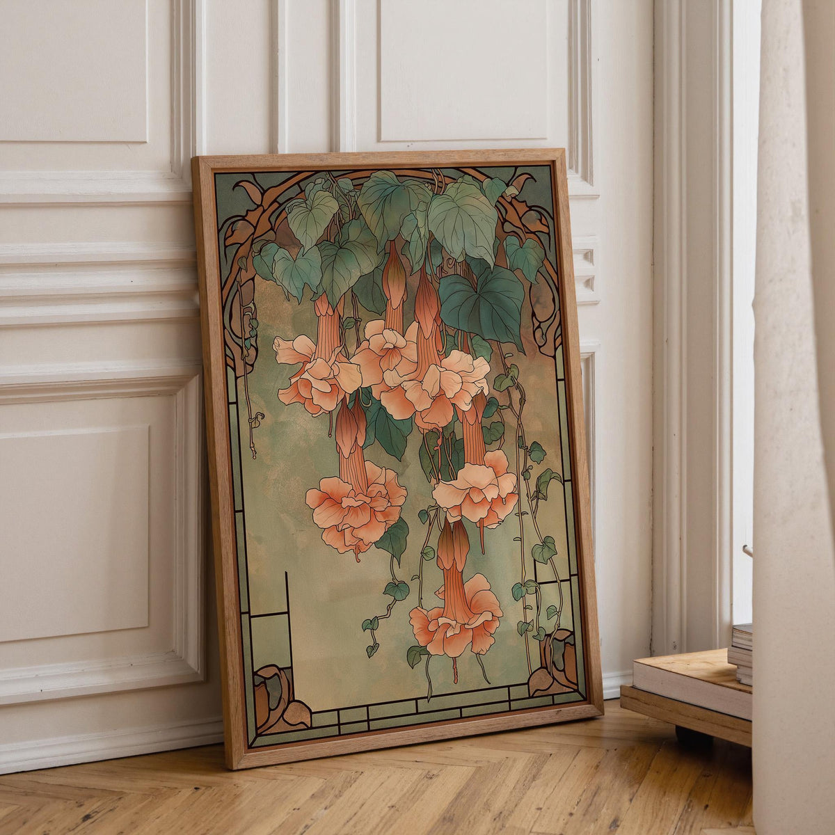Art Nouveau Peach Botanical Vintage Floral Wall Art