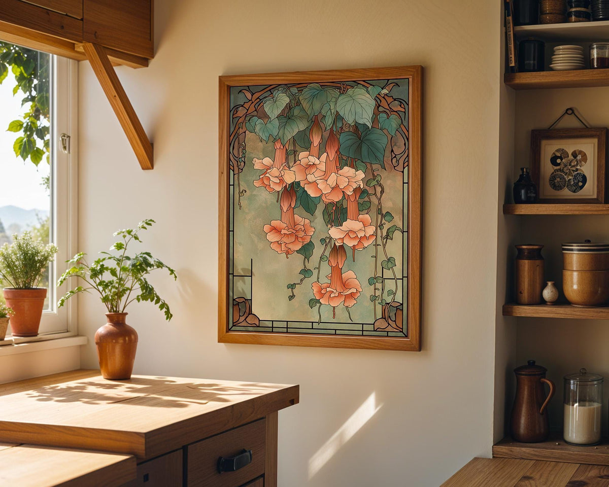 Art Nouveau Peach Botanical Vintage Floral Wall Art
