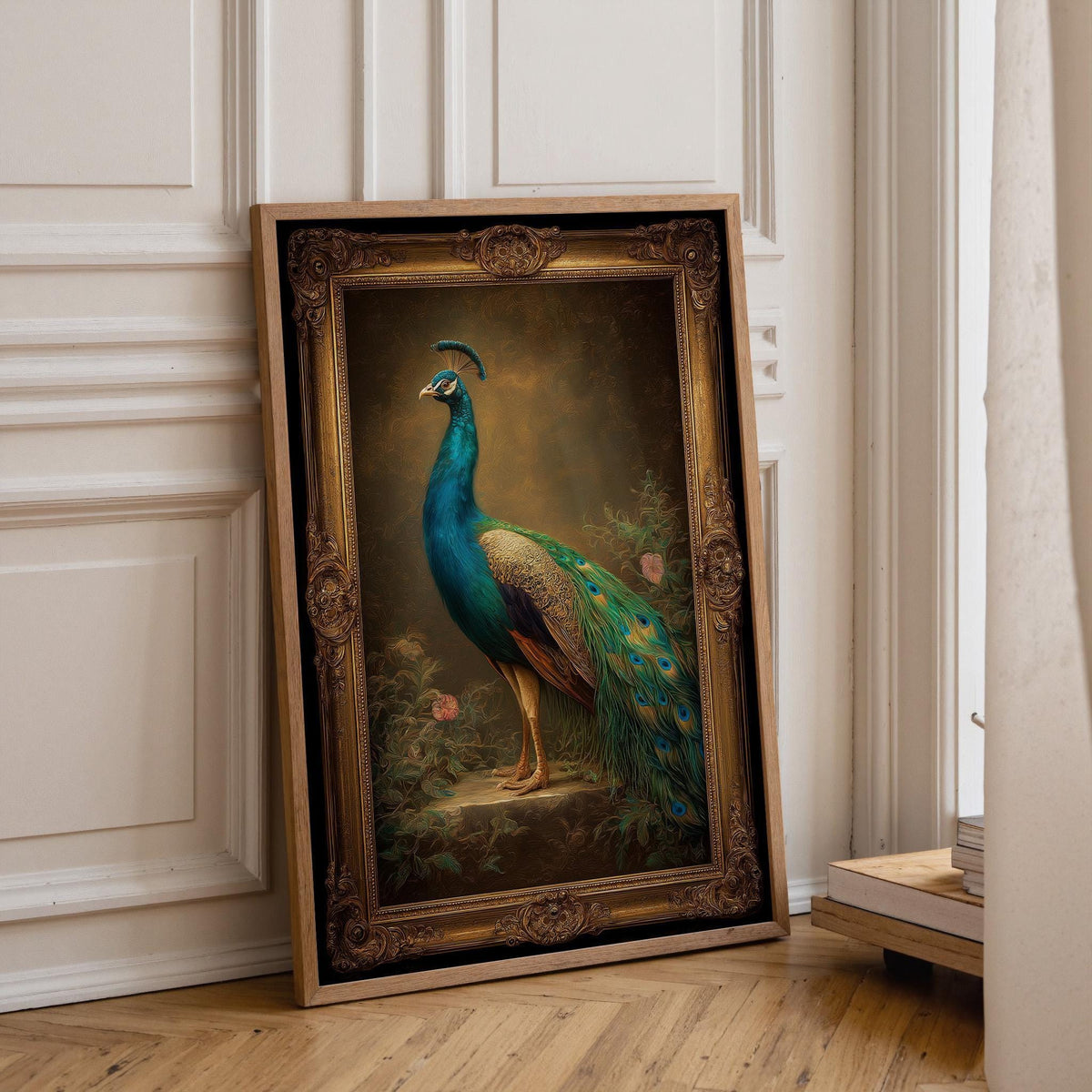 Regal Peacock Vintage Ornate Frame Luxurious Classical Wall Art