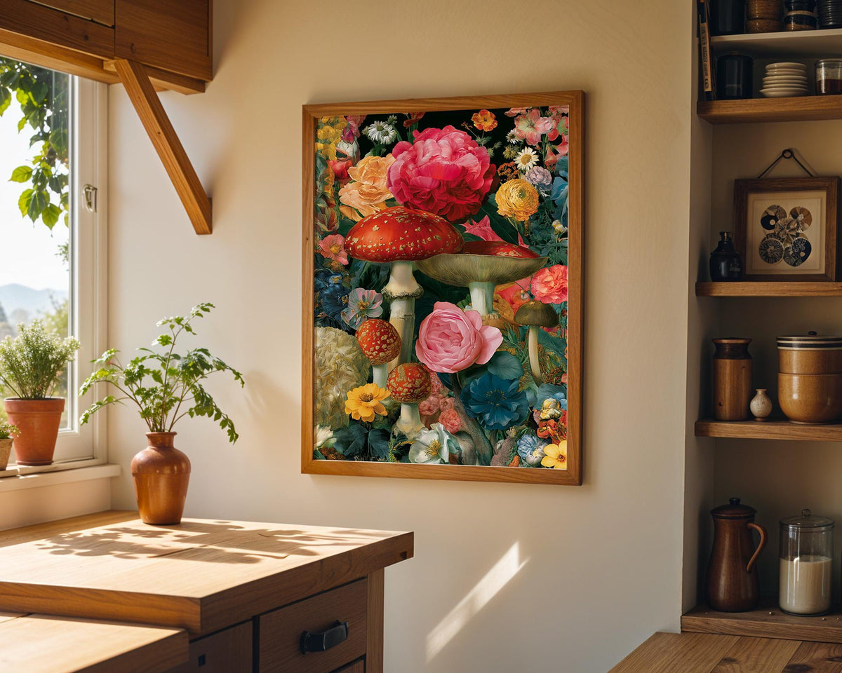 Dark Cottagecore Mushroom Vintage Botanical Toadstool Wall Art