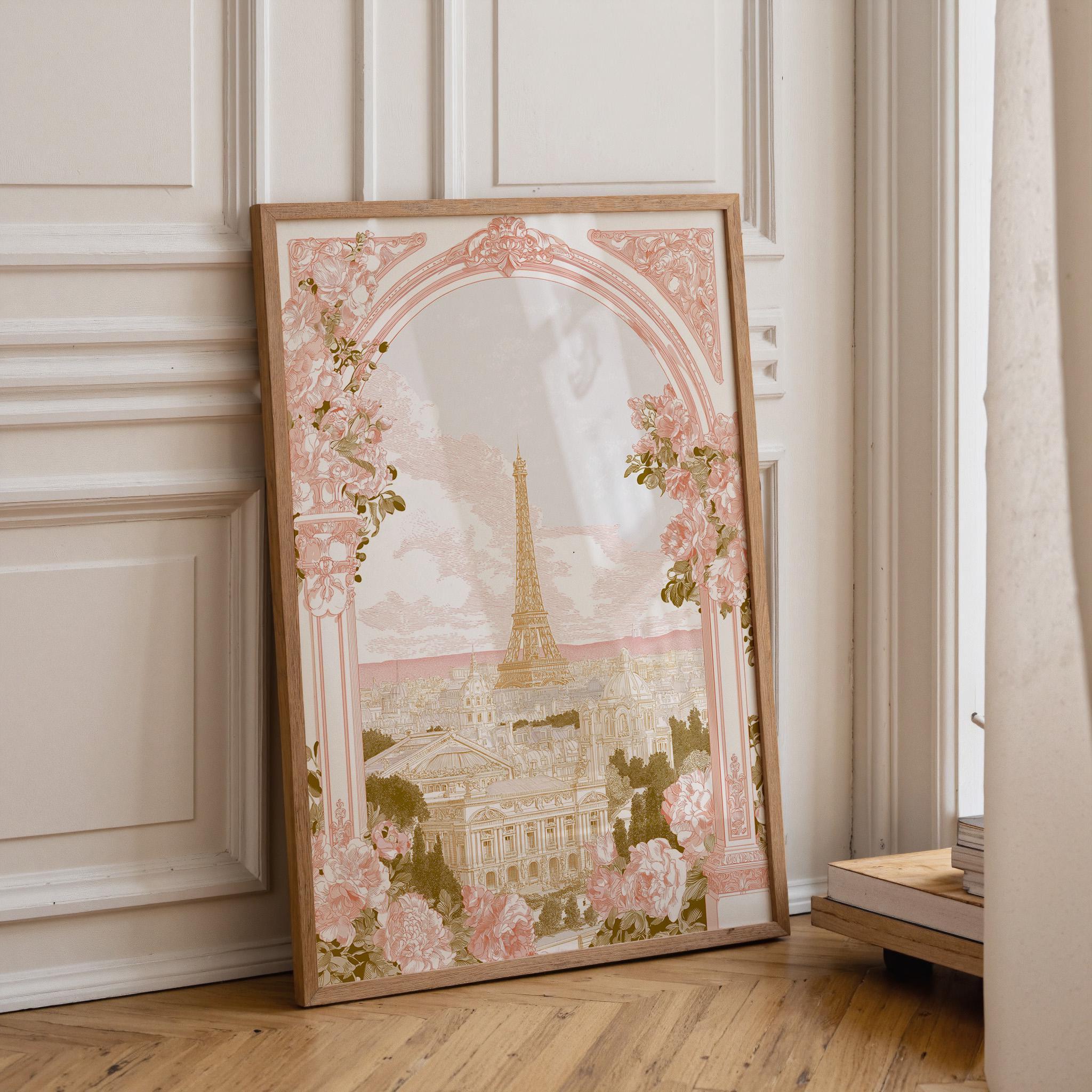 Pink Paris Eiffel Tower Floral Romantic French Wall Art
