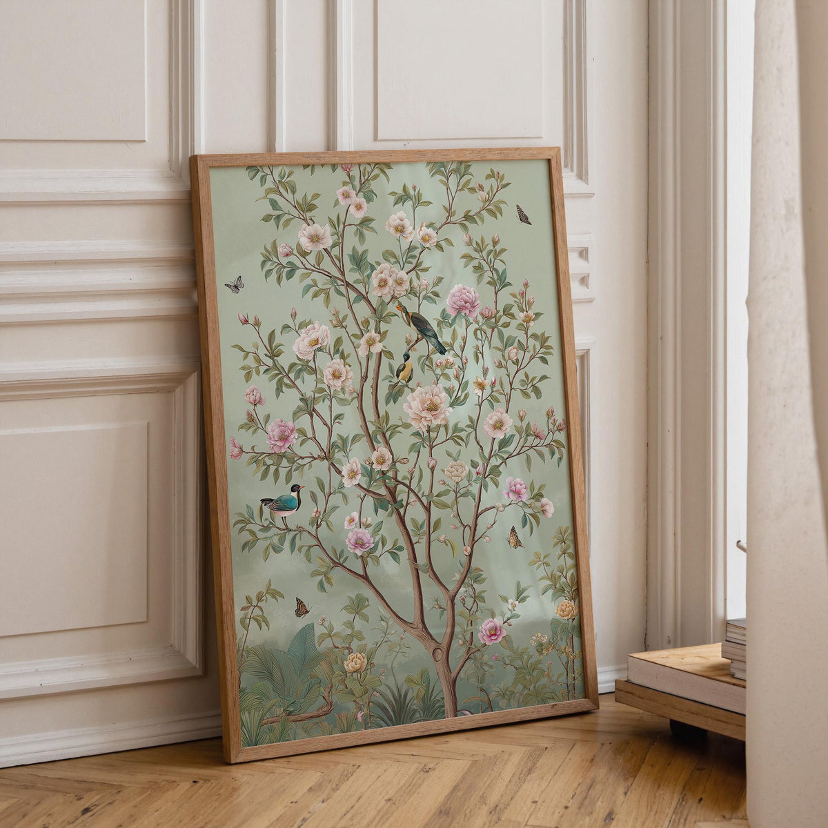 Chinoiserie Garden Vintage Bird & Butterfly Botanical Floral Wall Art by The Wall Art Studio - physical