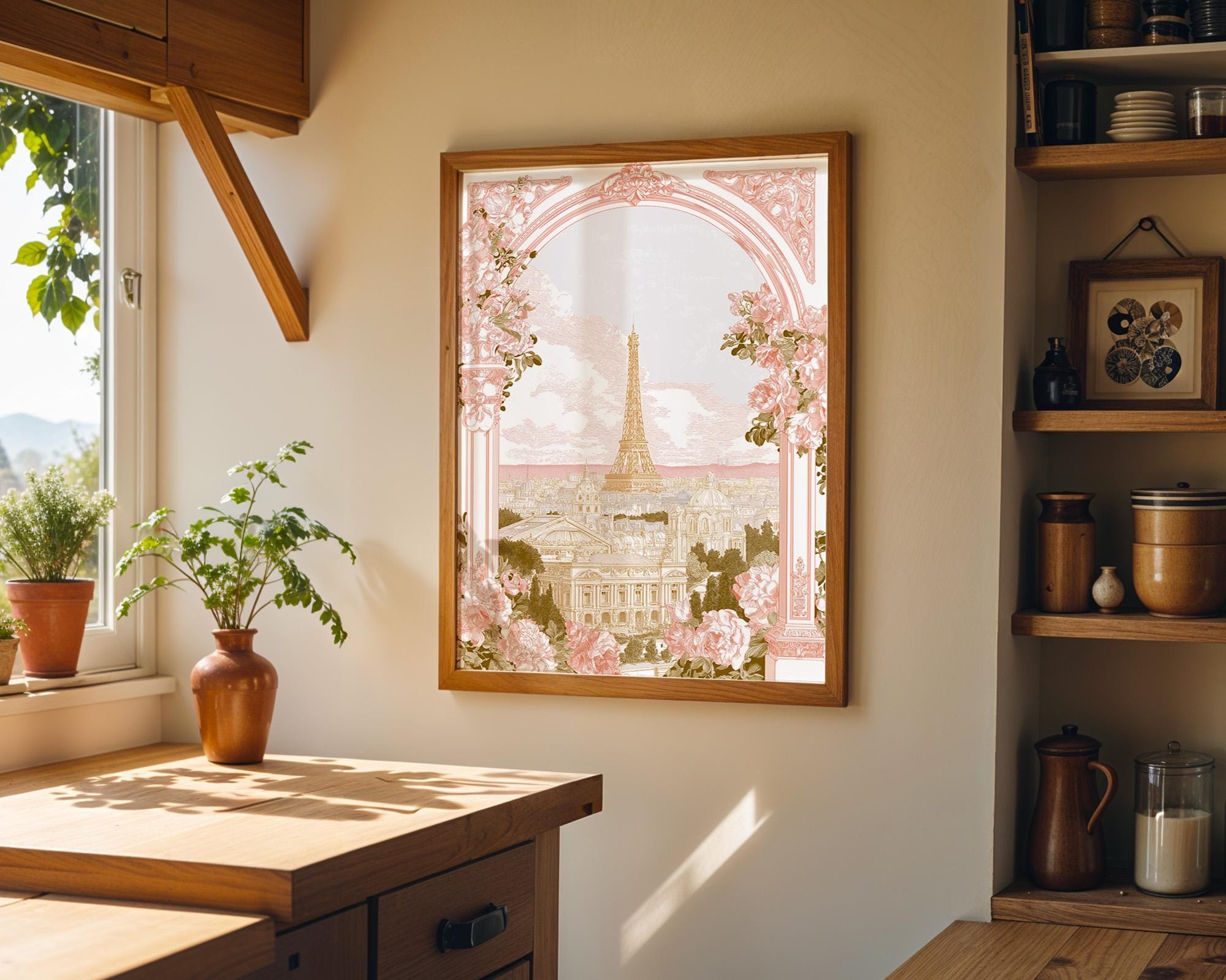 Pink Paris Eiffel Tower Floral Romantic French Wall Art