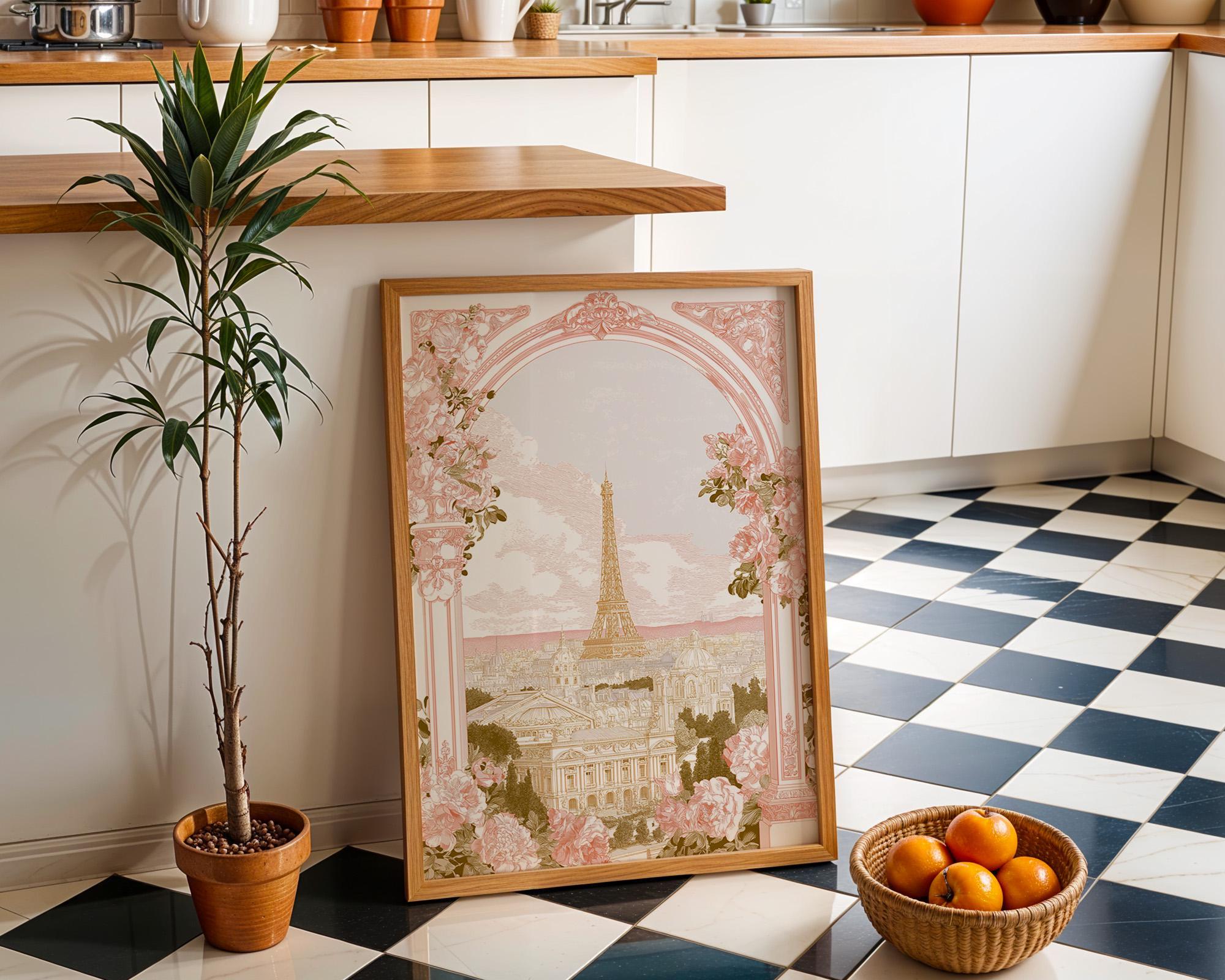 Pink Paris Eiffel Tower Floral Romantic French Wall Art