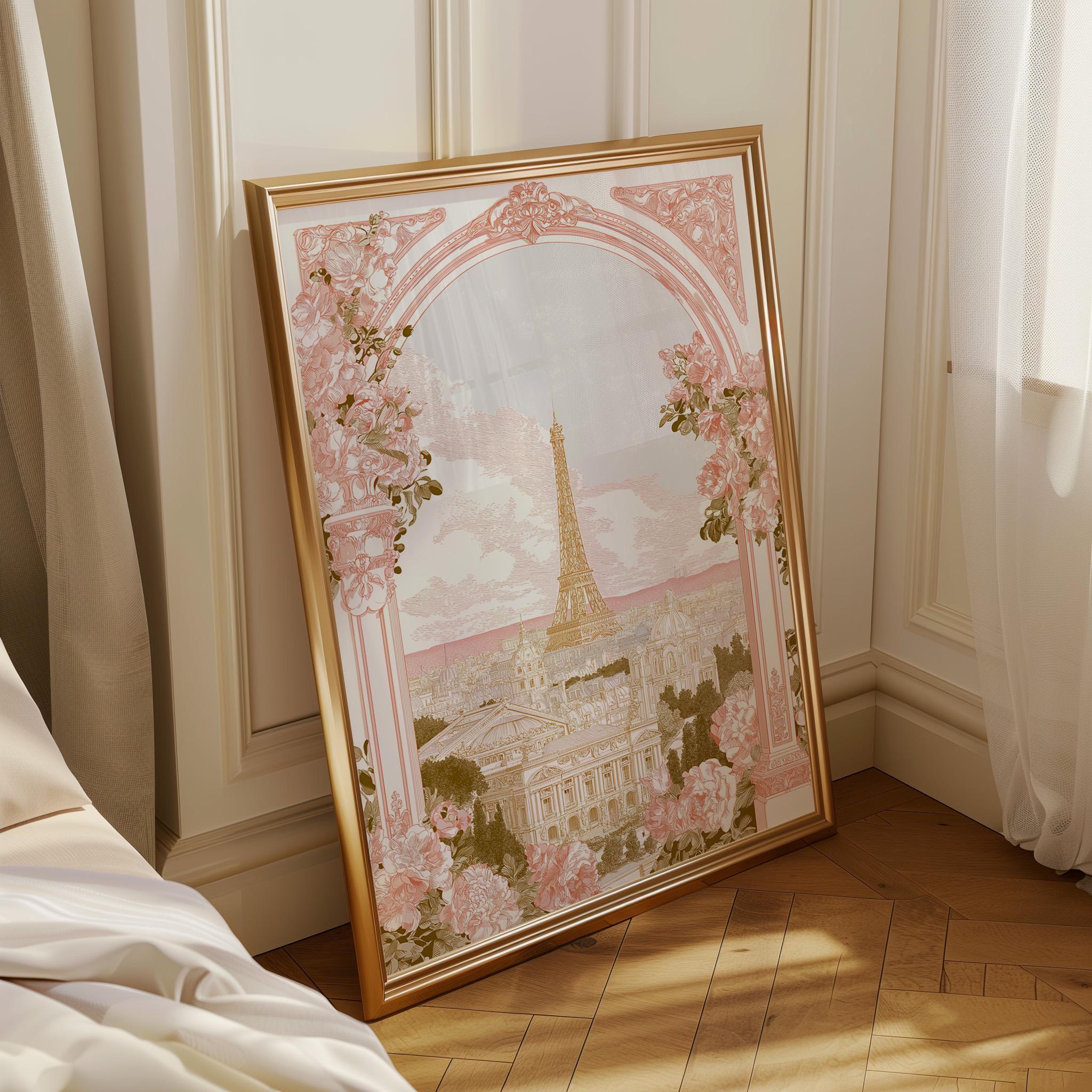 Pink Paris Eiffel Tower Floral Romantic French Wall Art