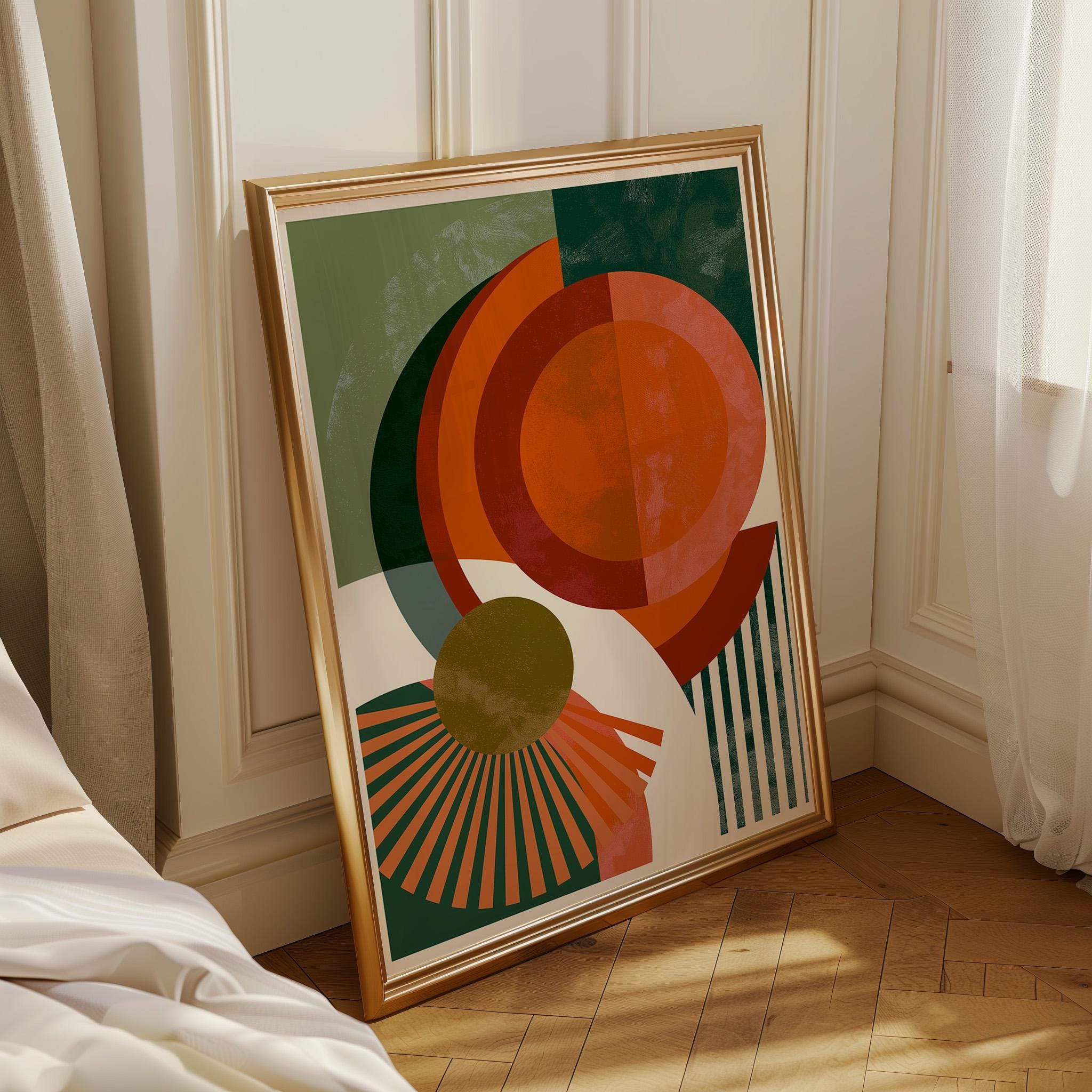 Retro Orange Green Mid Century Neo Deco Geometric Wall Art by The Wall Art Studio