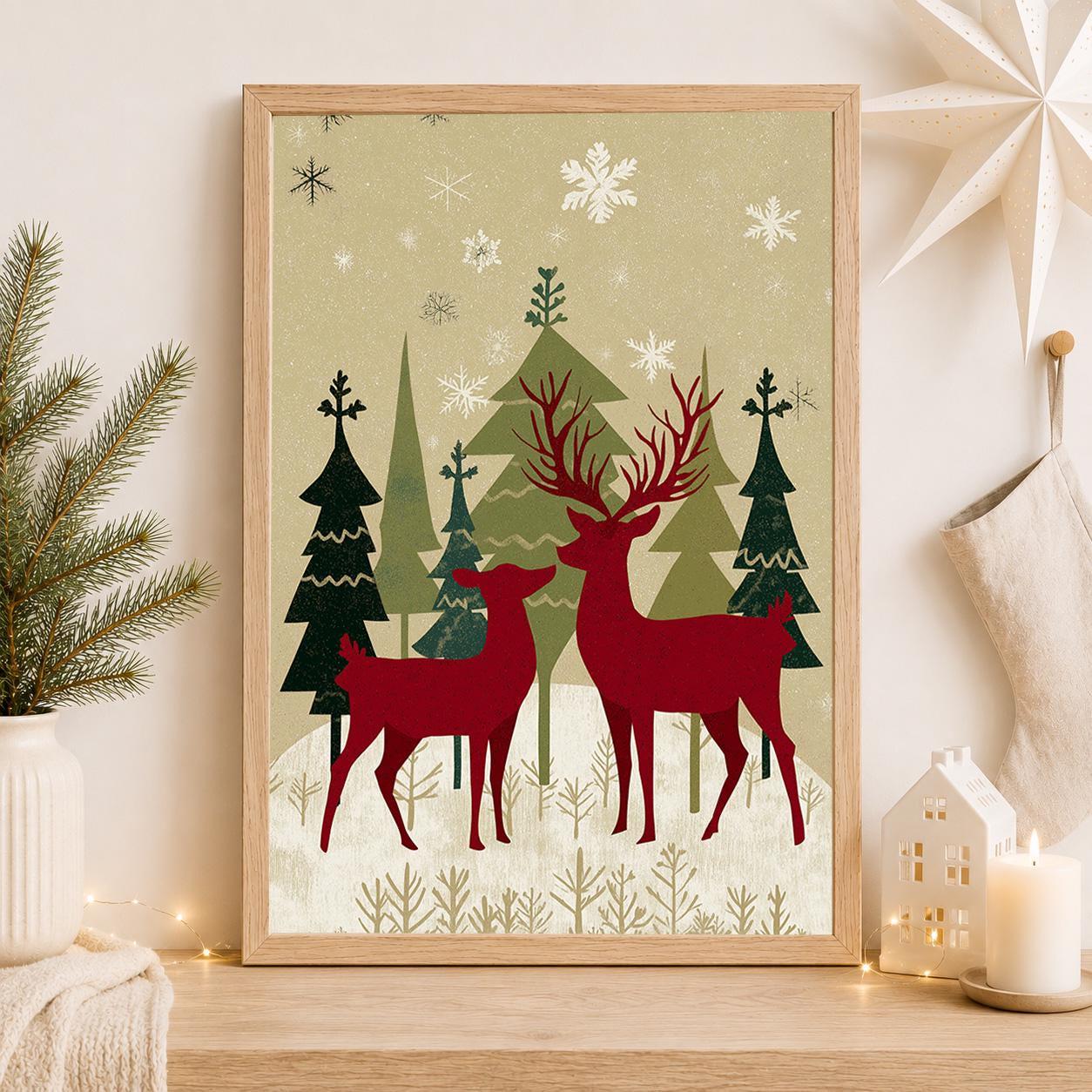 Scandinavian Christmas Nordic Reindeer Family Wall Art by The Wall Art Studio
