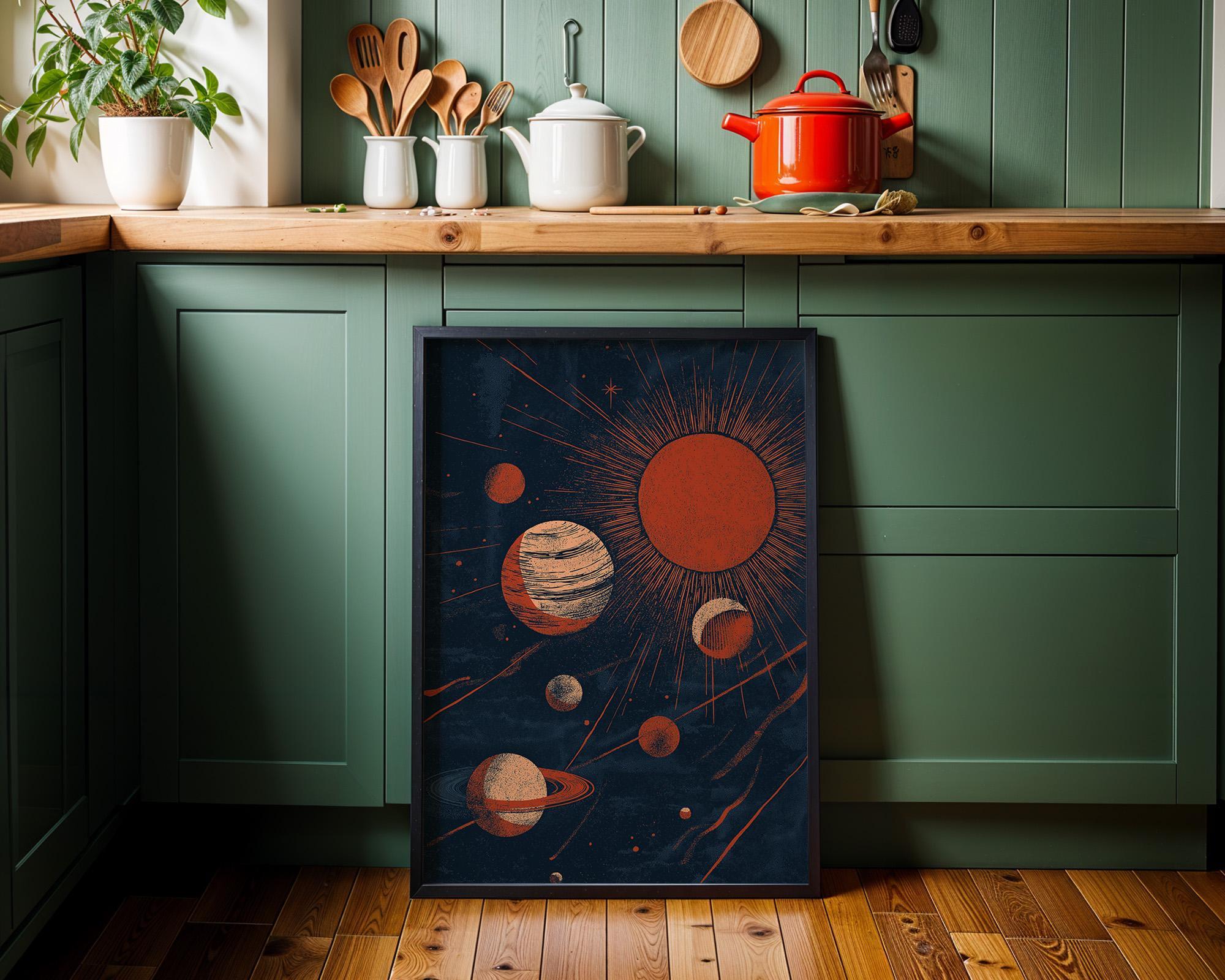 Retro Space Celestial Solar System Mid Century Modern Wall Art by The Wall Art Studio