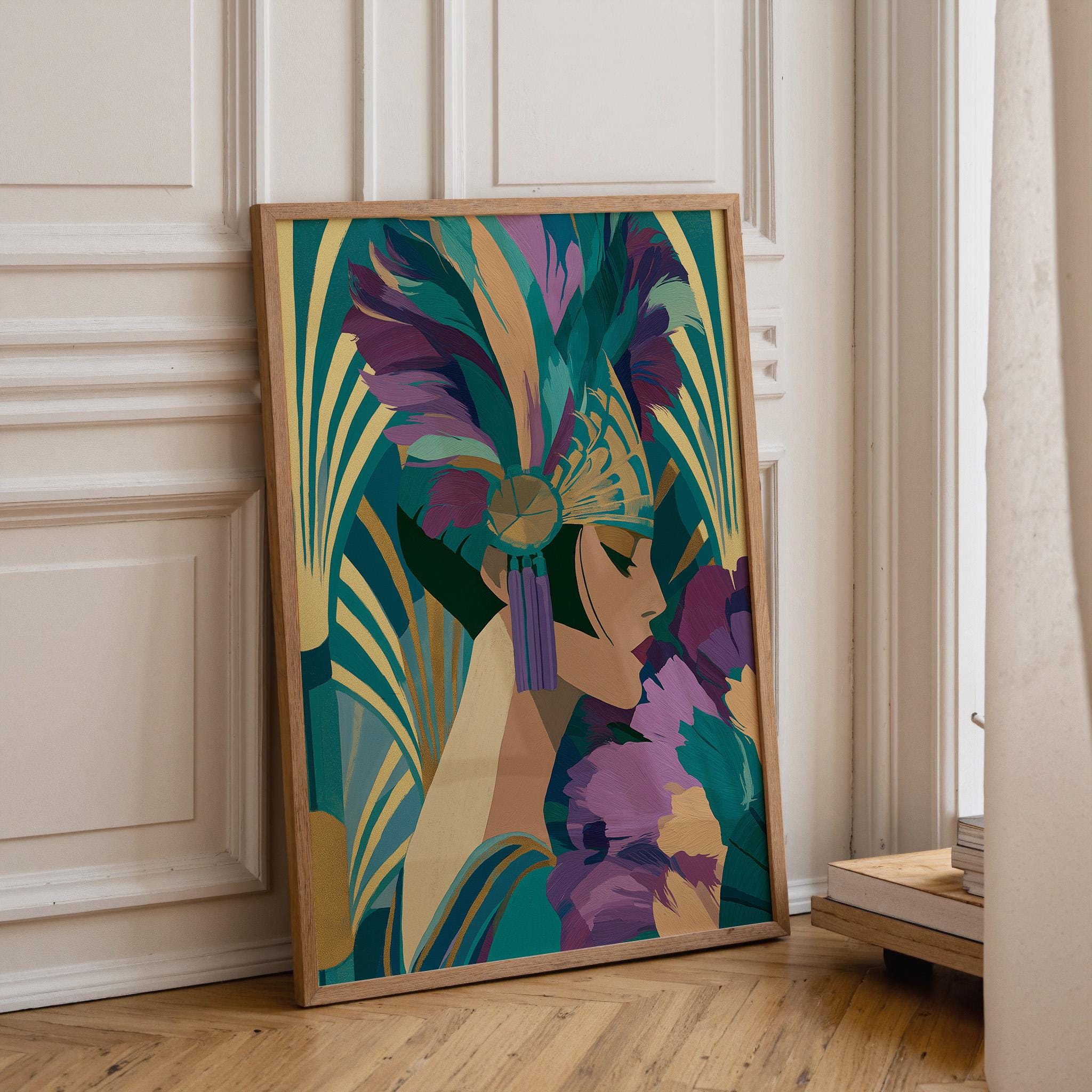 Art Deco Flapper Lady Neo Deco Portrait Roaring Twenties Wall Art by The Wall Art Studio