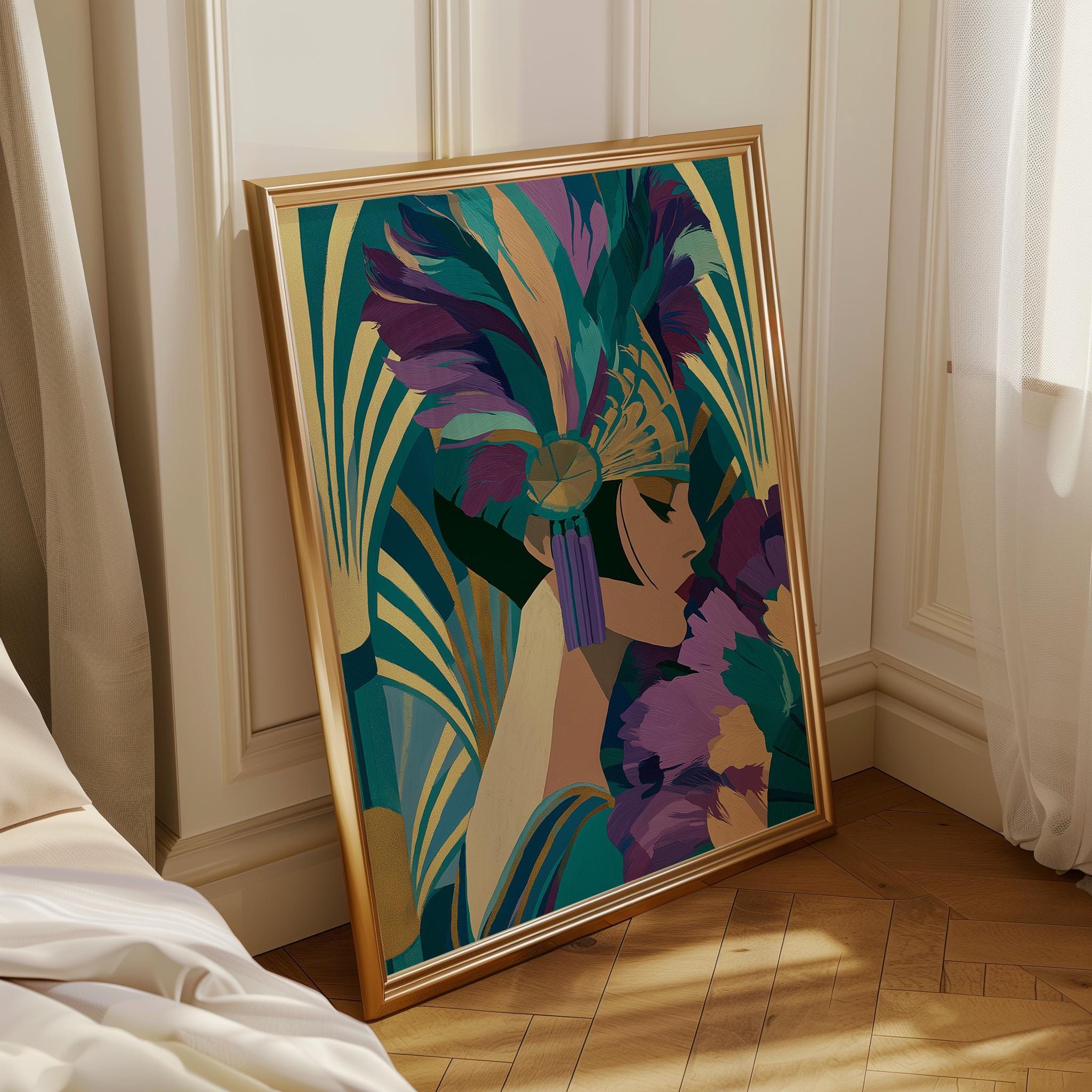 Art Deco Flapper Lady Neo Deco Portrait Roaring Twenties Wall Art by The Wall Art Studio