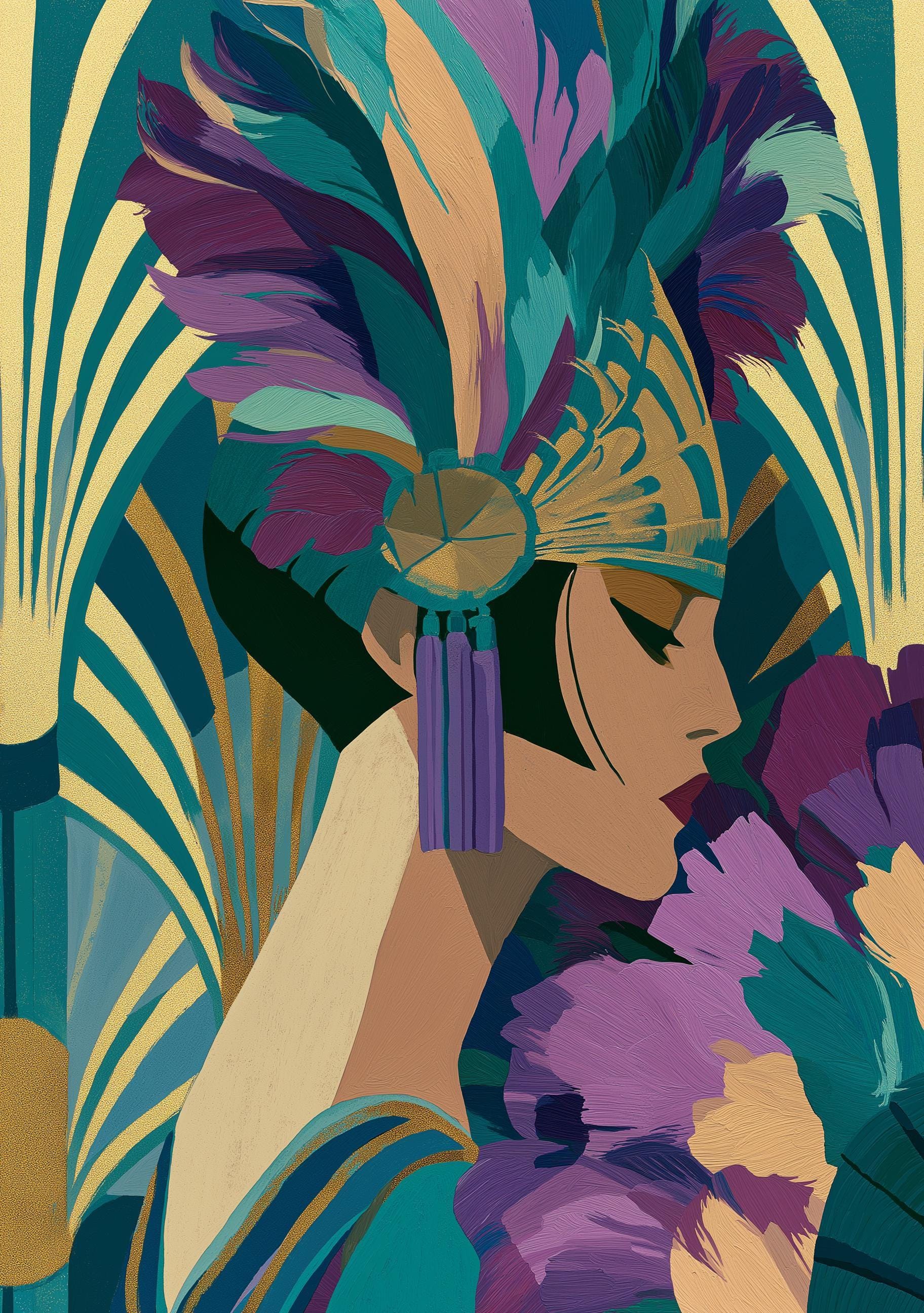 Art Deco Flapper Lady Neo Deco Portrait Roaring Twenties Wall Art by The Wall Art Studio