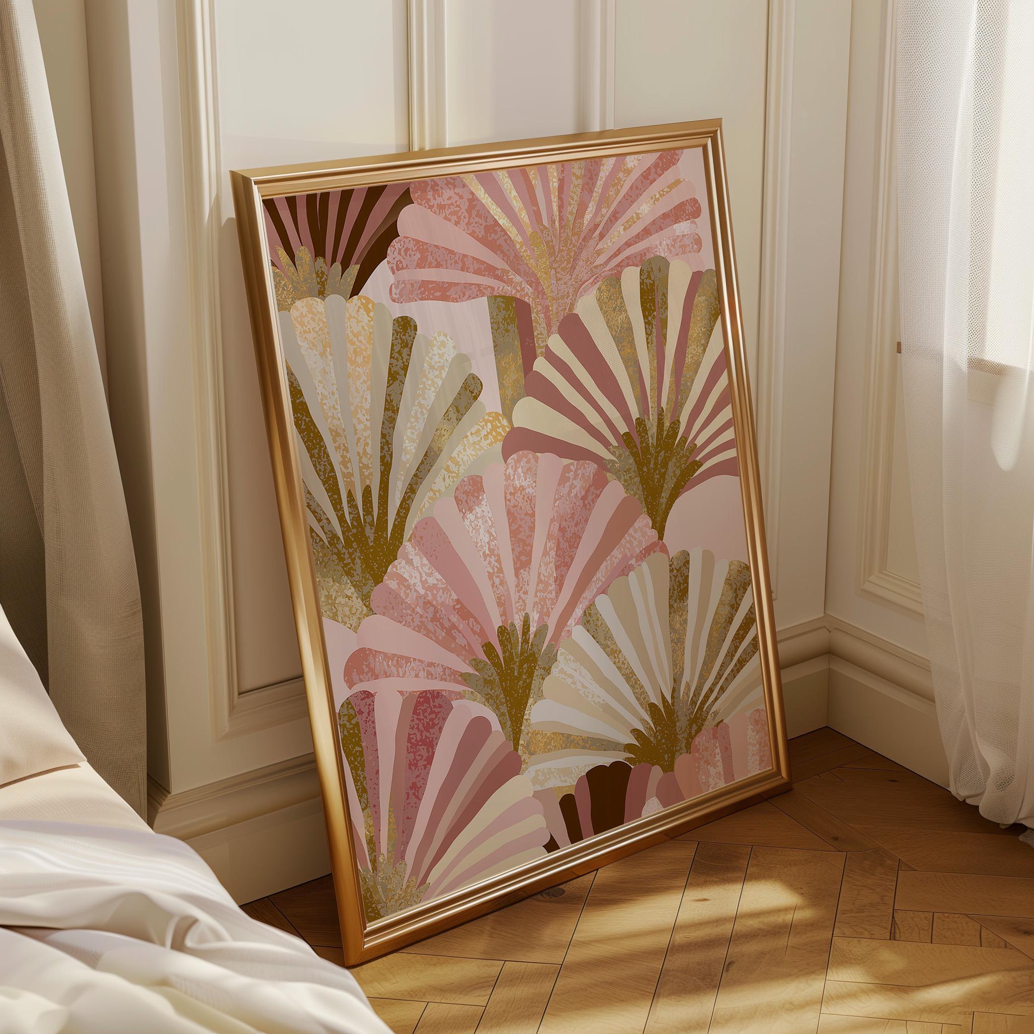 Blush Pink & Gold Abstract Neo Deco Fan Pattern Wall Art by The Wall Art Studio